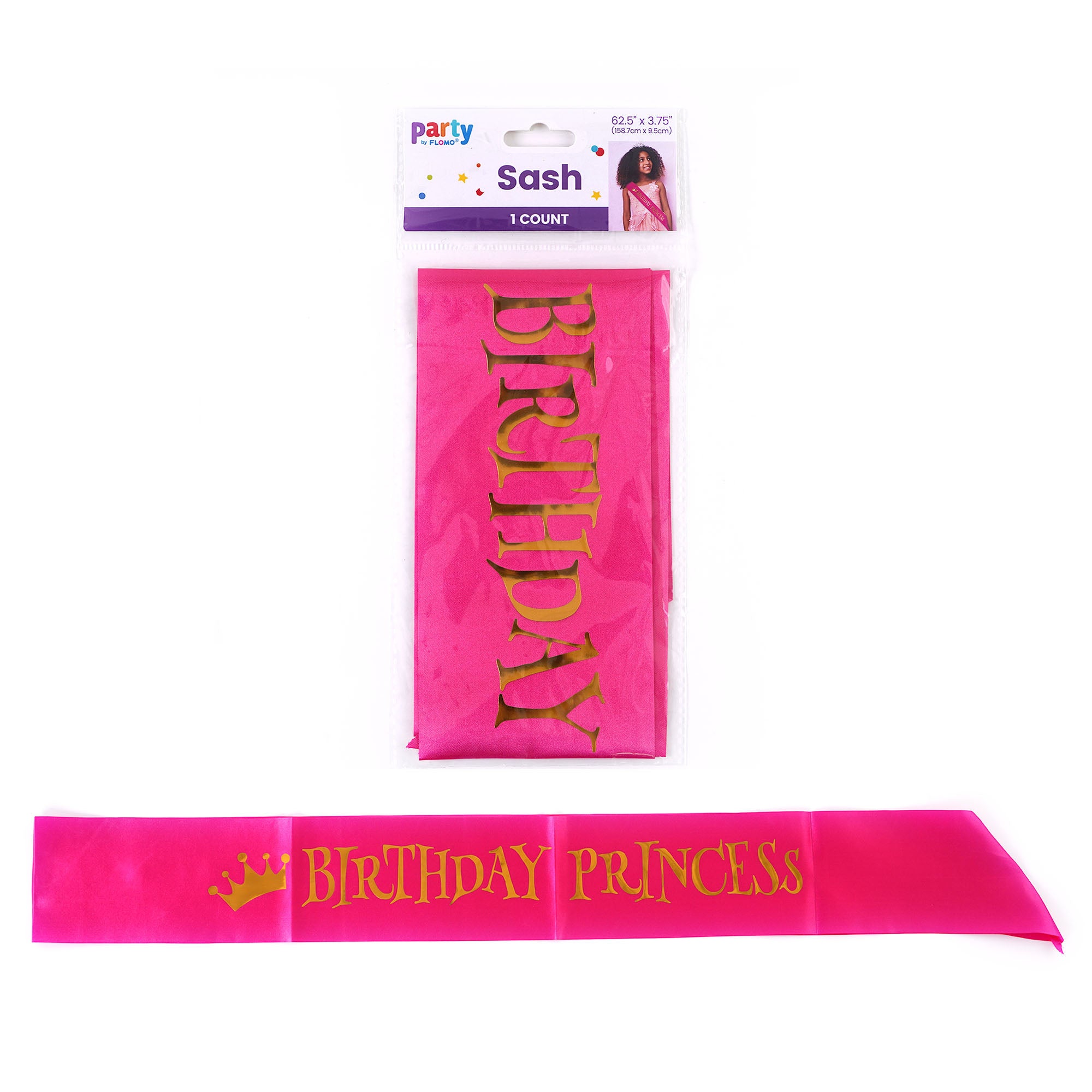 Birthday Princess Sash - 62.5 Inch Gold Foil Tiara Crown Ribbon for Girls Birthday Party, Bridal Shower & Special Events