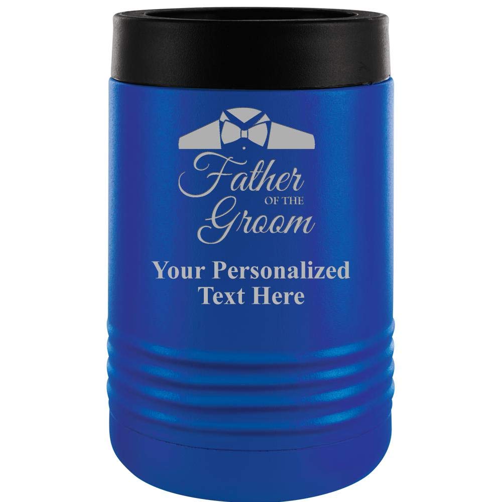 Personalized 12 oz Blue Insulated Can Cooler - Custom Beverage Holder for Father of the Groom Wedding Gift - Perfect for Beer, Soda & Outdoor Parties
