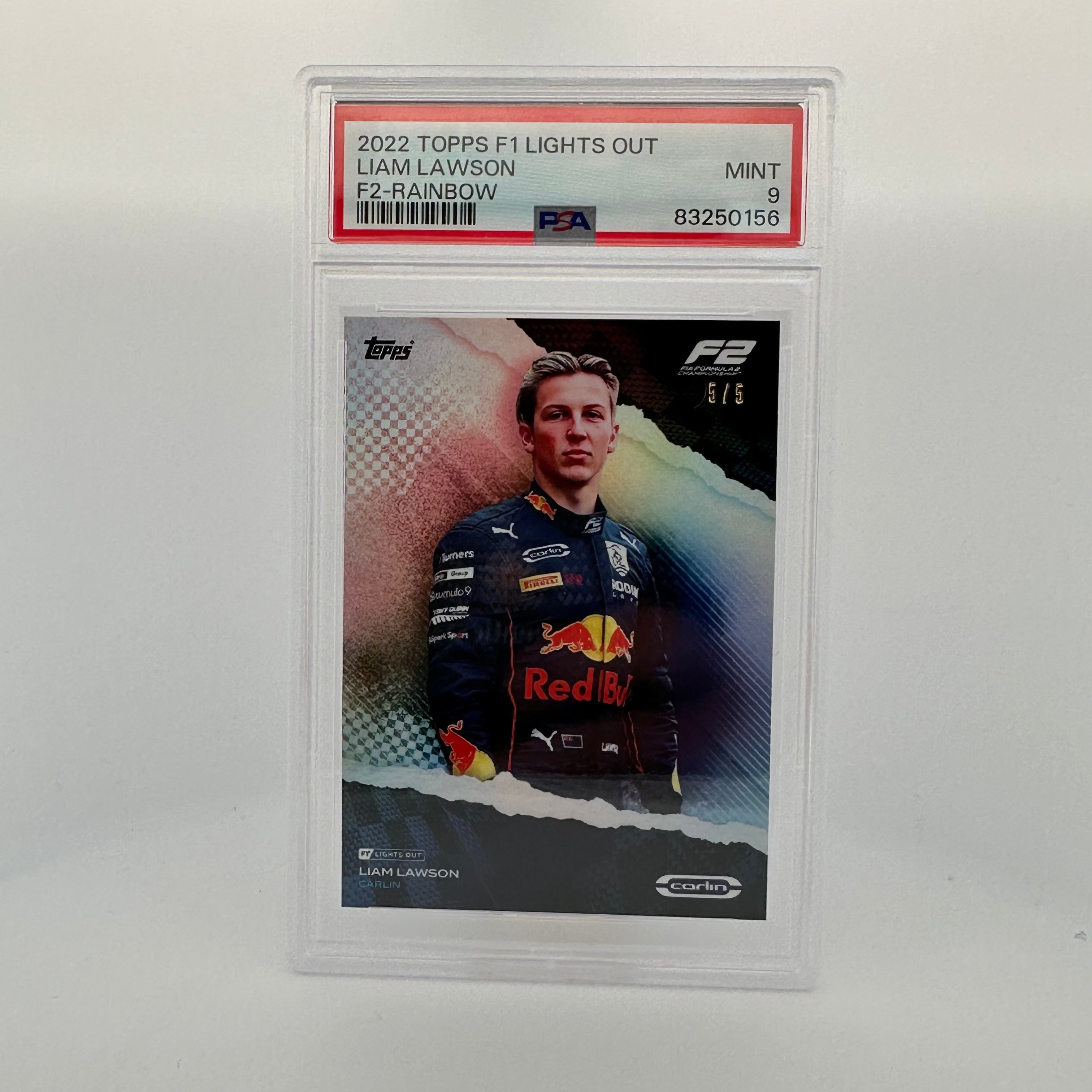 PSA 9 Graded 5/5 Liam Lawson F2 Rainbow Foil Trading Card - Perfect for Collectors, Investors, and Racing Enthusiasts