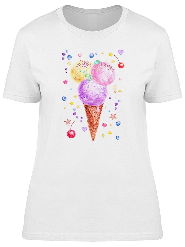 Women's Cute Watercolor Ice Cream Cone T-Shirt - Soft Cotton Casual Tee for Summer Outfits & Beach Vacations