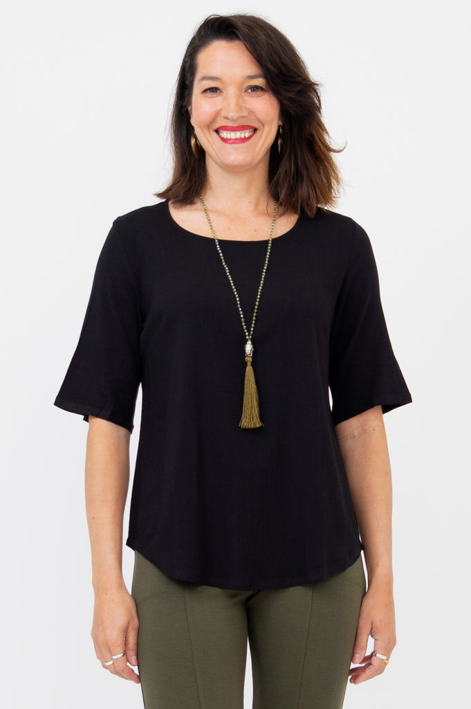 Liza Top Women's Black Bamboo Linen Blouse - Soft & Breathable Summer Tops for Casual Wear & Office Outfits