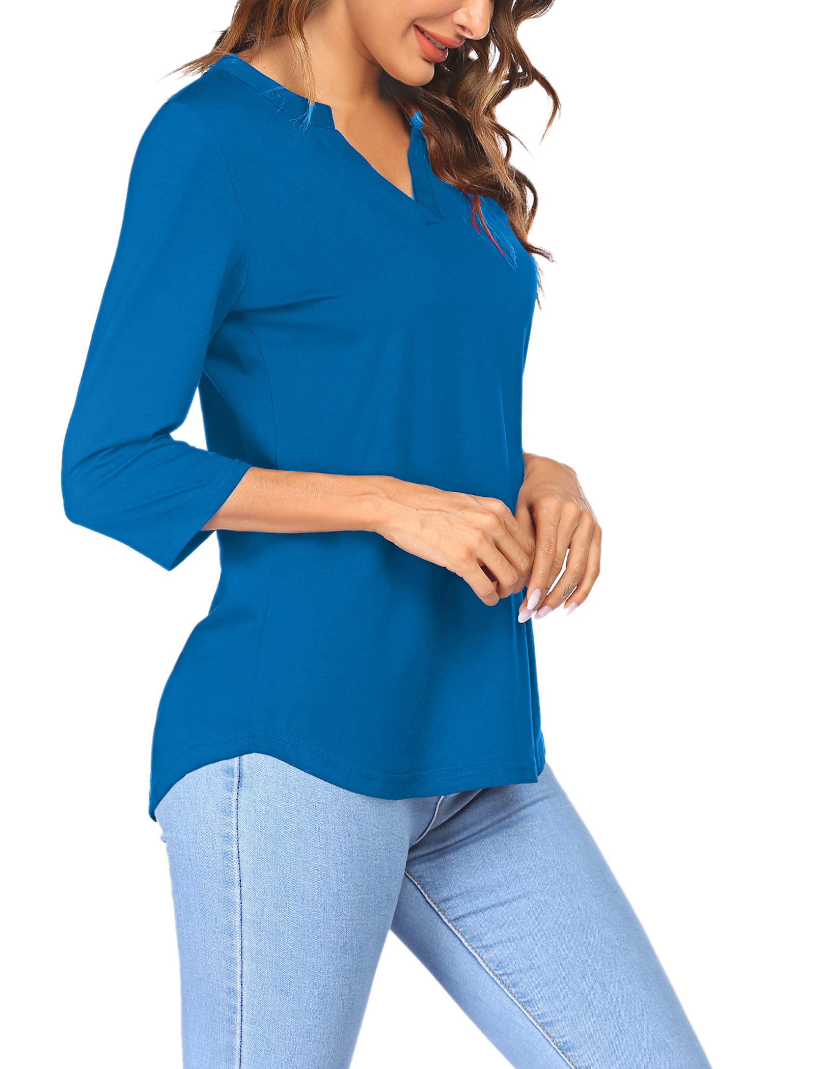 Sherosa Women's 3/4 Sleeve V-Neck Casual Henley Blouse - Soft Work Tops for Office, Date Night & Everyday Wear