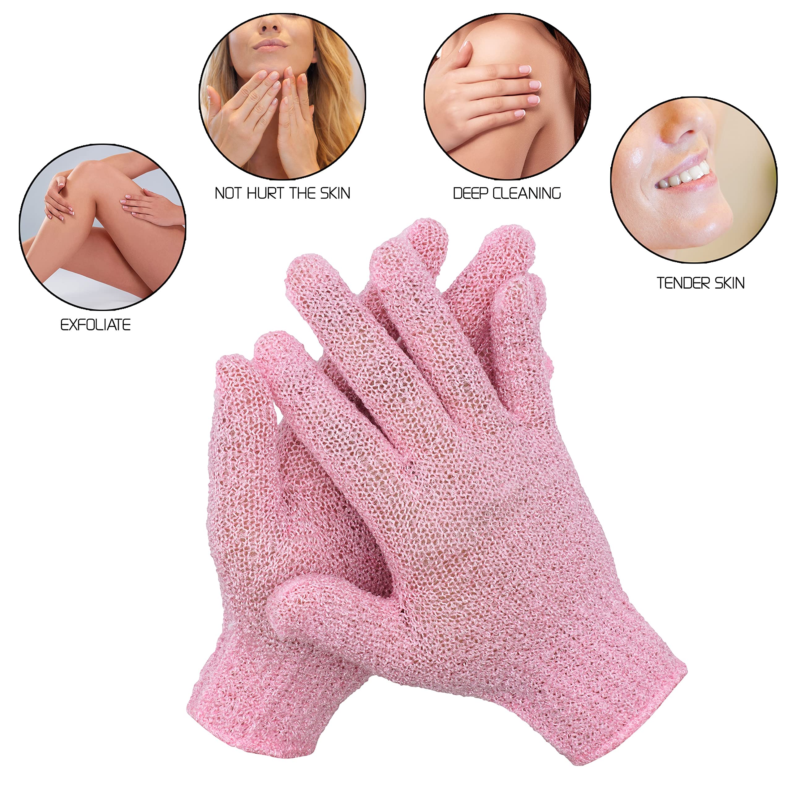 Pink Exfoliating Gloves for Shower & Bath - Double Sided Matte Body Scrubber for Adults & Kids - Perfect for Spa Day & Dry Skin Care