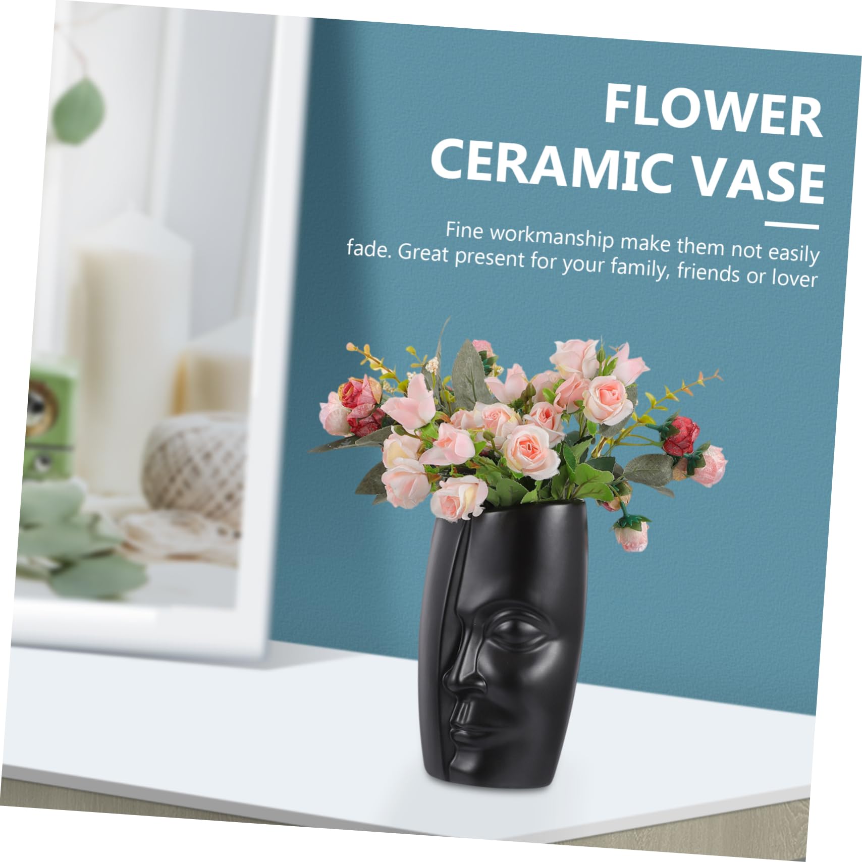 VOSAREA Ceramic Flower Vase with Human Face Design - Durable Home Decor Planter for Indoor Plants, Perfect Gift for Housewarming, Wedding & Office Decor