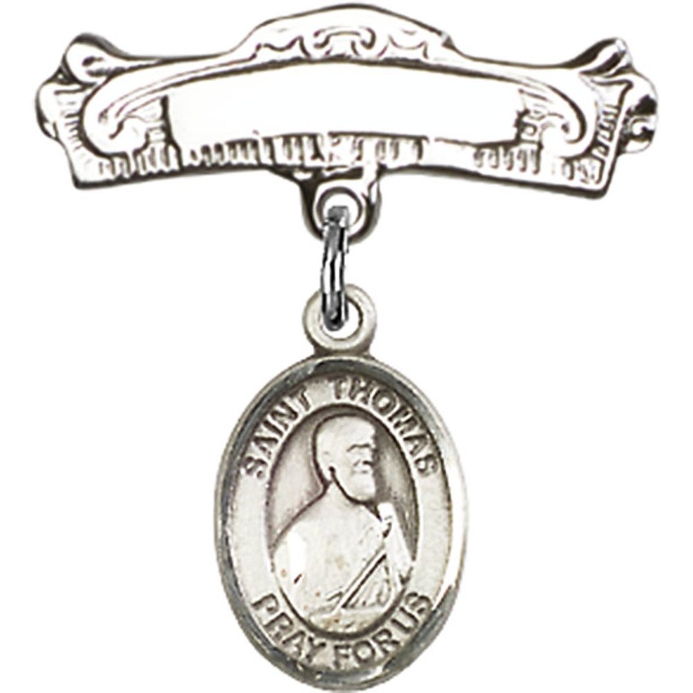 Sterling Silver Baby Badge with St. Thomas the Apostle Charm - 7/8