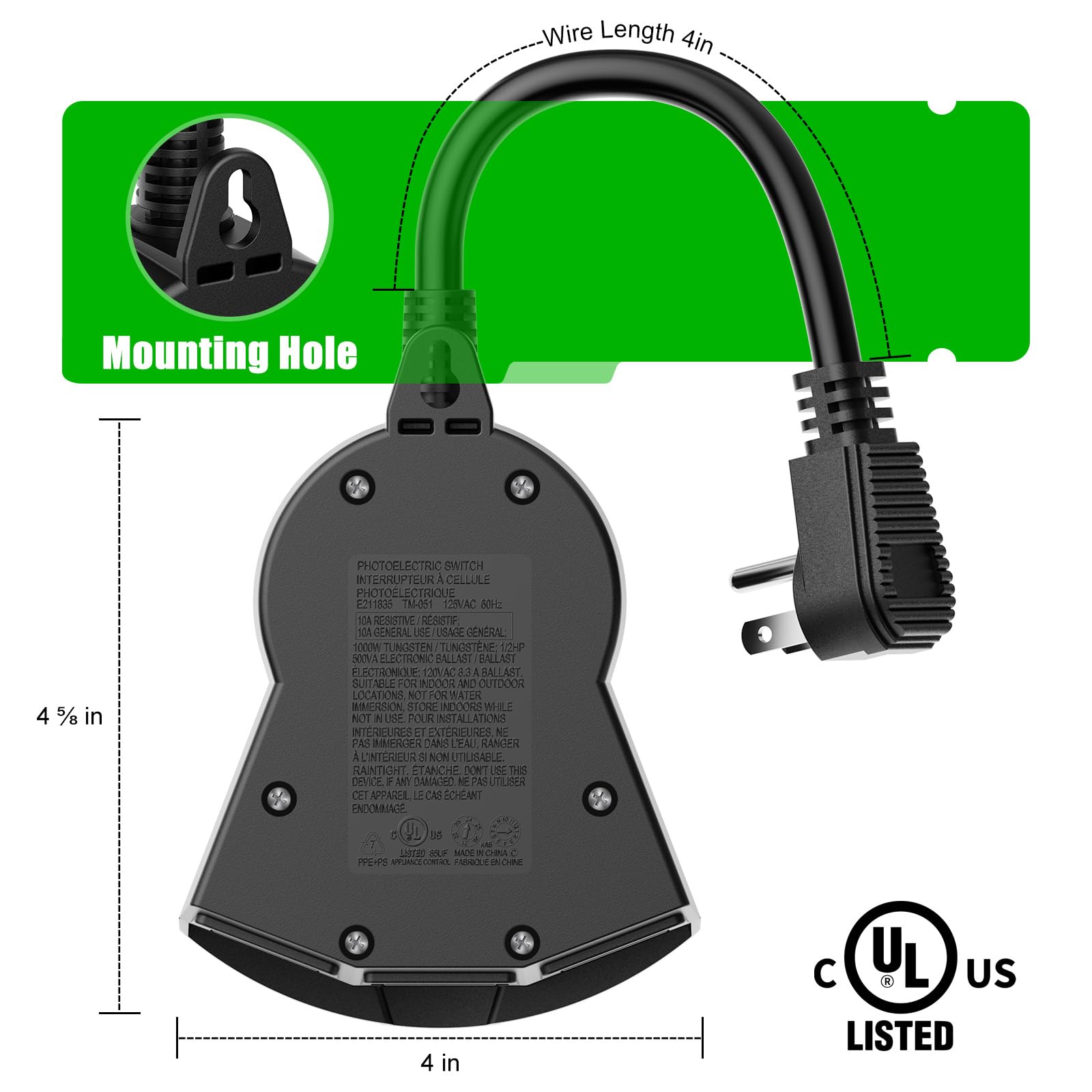 Outdoor Light Sensor Timer - 24 Hour Heavy Duty Waterproof Electrical Outlet Timer with 2/4/6/8 Hour Countdown Mode, 3 Grounded Outlets for Garden, Backyard & Home Use (2 Pack) - Perfect for Landscape Lighting, Holiday Decorations & Automatic Irrigation Systems