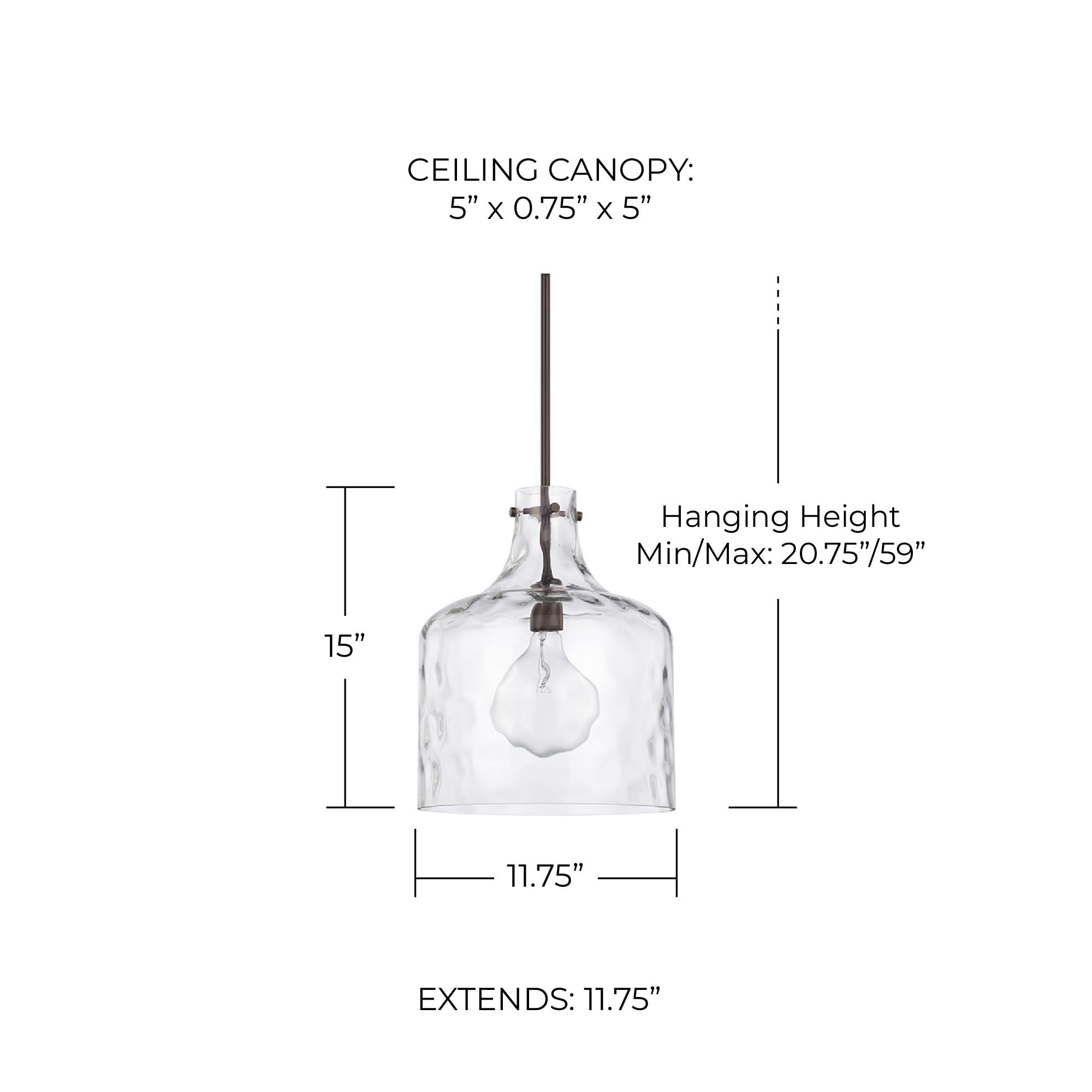 HomePlace Lighting 325717BZ Crawford Urban Industrial Clear Glass Jar Pendant Light - 1 Light 100W, 15
