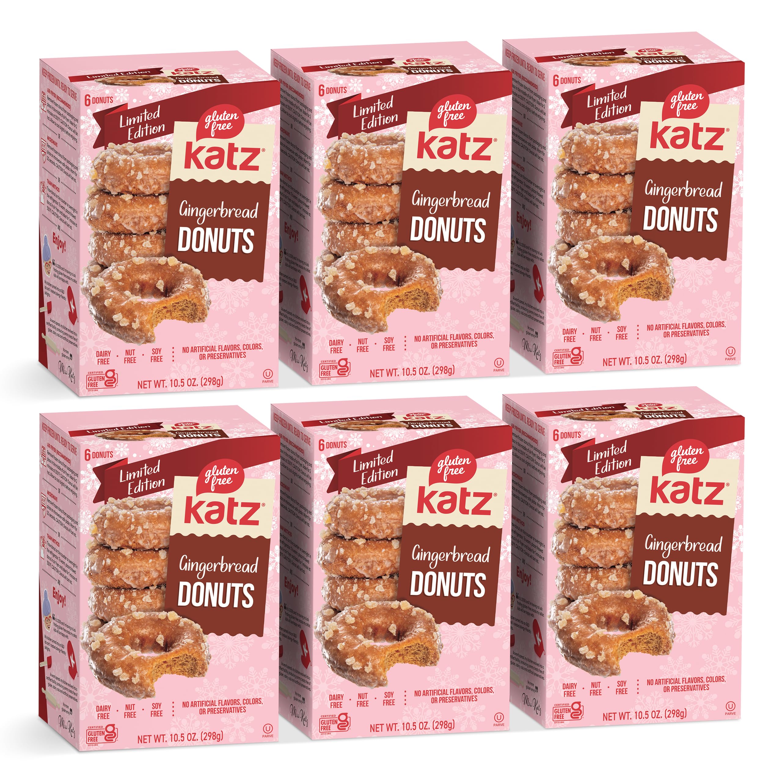 Katz Gluten Free Gingerbread Donuts - 36 Count (6 Packs of 6) | Dairy Free, Nut Free, Soy Free, Vegan | Kosher Certified | Perfect for Holiday Gifts, Parties & Celiac-Friendly Snacking