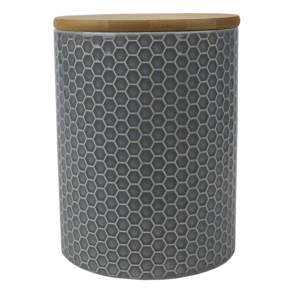 Modern Honeycomb Design Kitchen Canister Set with Bamboo Lid - Grey | Airtight Storage for Dry Food, Baking Staples, Snacks | Perfect for Countertop Organization & Pantry Storage