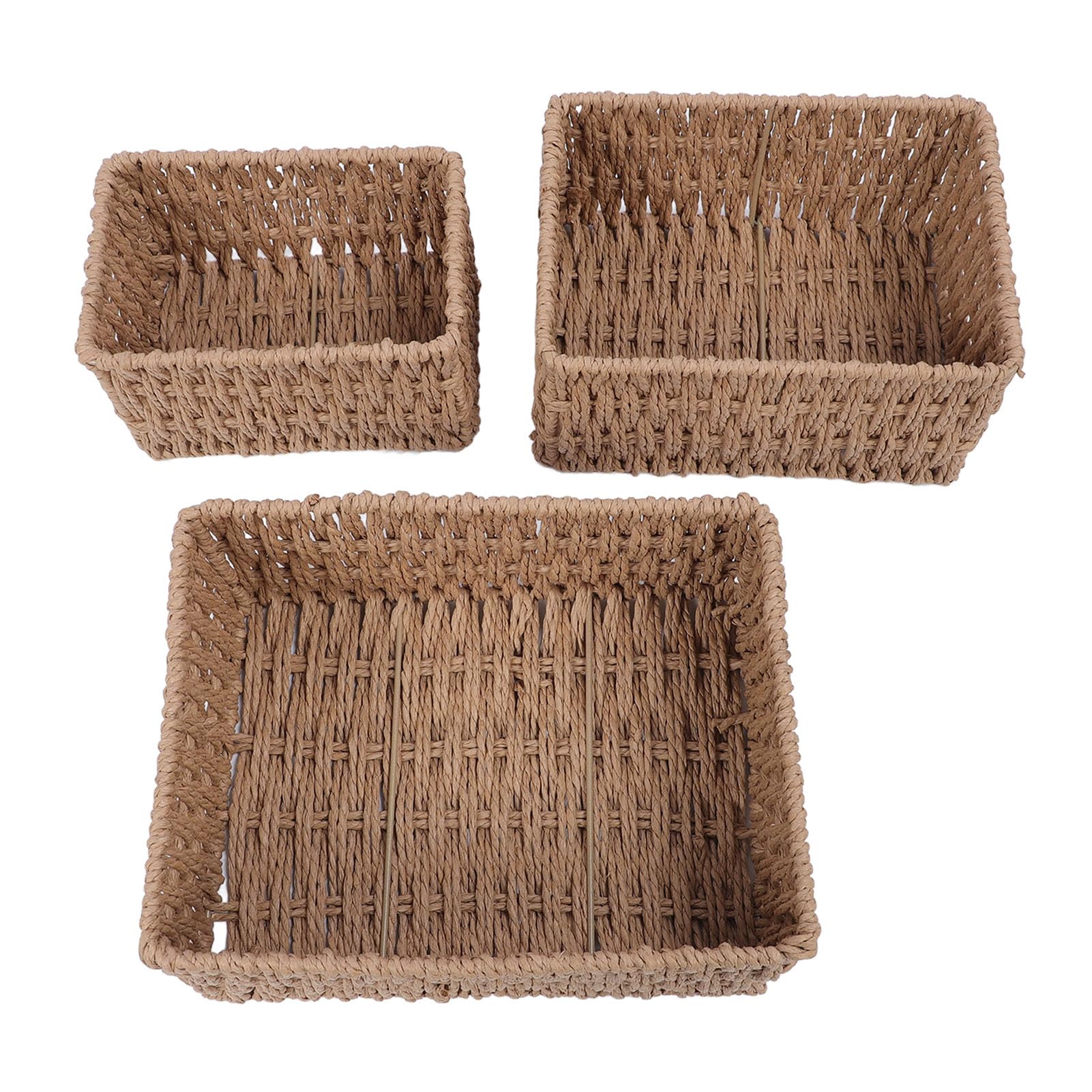 3-Piece Wicker Storage Basket Set - Natural Rectangular Woven Baskets for Shelves, Closet & Home Organization - Water Hyacinth Decorative Storage Bins for Living Room, Bedroom & Bathroom | Perfect for Organizing Blankets, Toys, Books & Home Decor