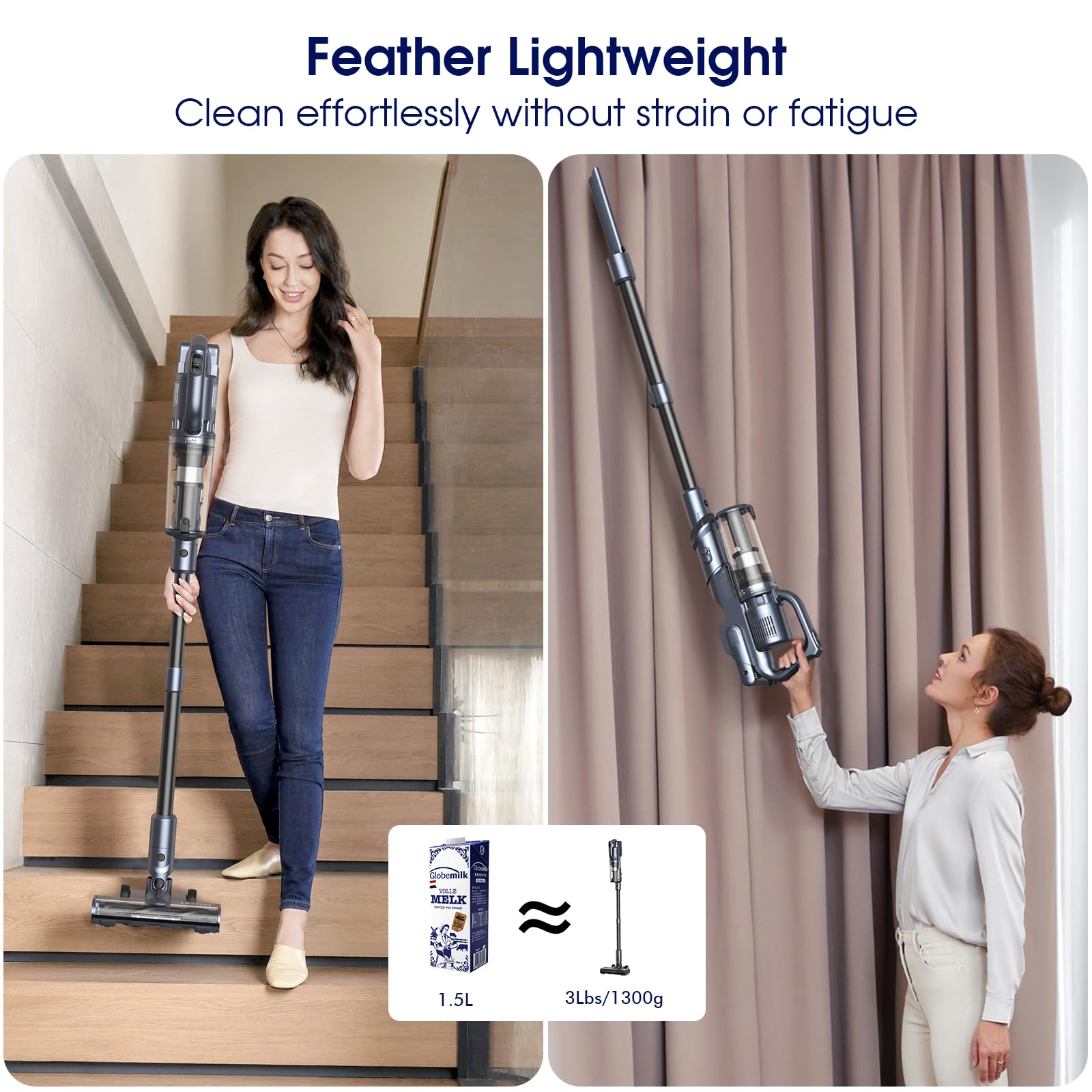 Powerful Cordless Vacuum Cleaner - 35kPa Strong Suction, 50min Runtime, Lightweight Stick & Handheld Vacuum for Home, Carpet, Hard Floors, Pet Hair - Perfect for Quick Cleanups & Car Detailing