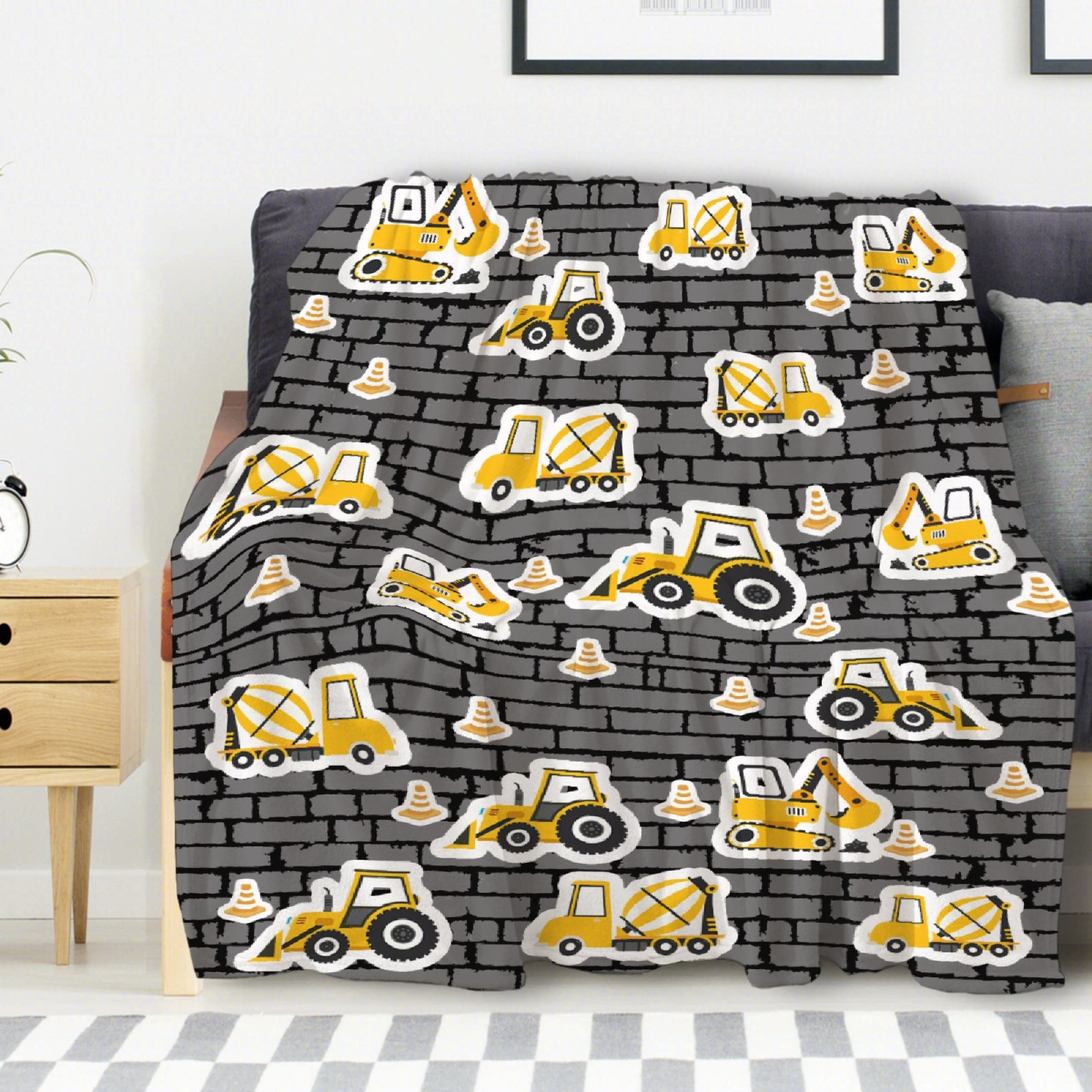 Cute Cartoon Gray Car Blanket for Kids - Super Soft Flannel Blanket (120x90 inches) - Warm & Cozy for Bed, Couch, Sofa - Perfect for Family Road Trips, Camping & Winter Snuggles