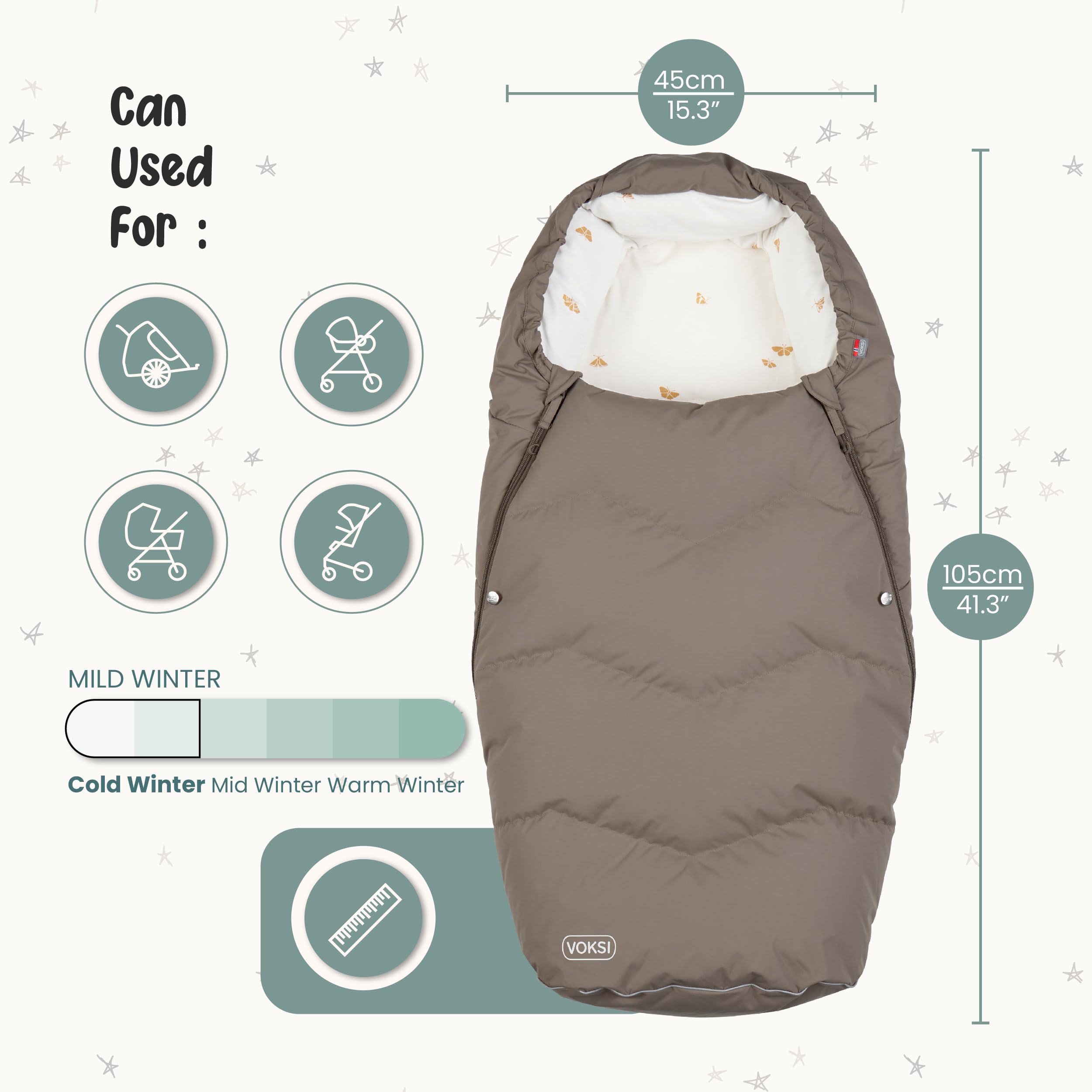 Premium Stroller Footmuff - Natural Wool & Down Insulation - Ultra Warm & Extendable Baby Carrier Cover for Winter - Norway-Made Urban 2025 Design - Perfect for Cold Weather Walks, Shopping Trips & Outdoor Adventures with Your Little One