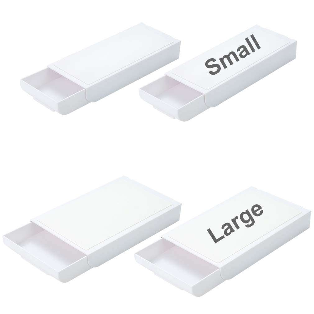 LuluEasy 4-Piece Under Desk Drawer Organizer Set - Self-Adhesive Slide-Out Storage for Office & Home - White Hidden Desktop Organizer for Pens, Pencils & Supplies (Assorted Sizes) - Perfect for Workspace Organization & Small Item Storage