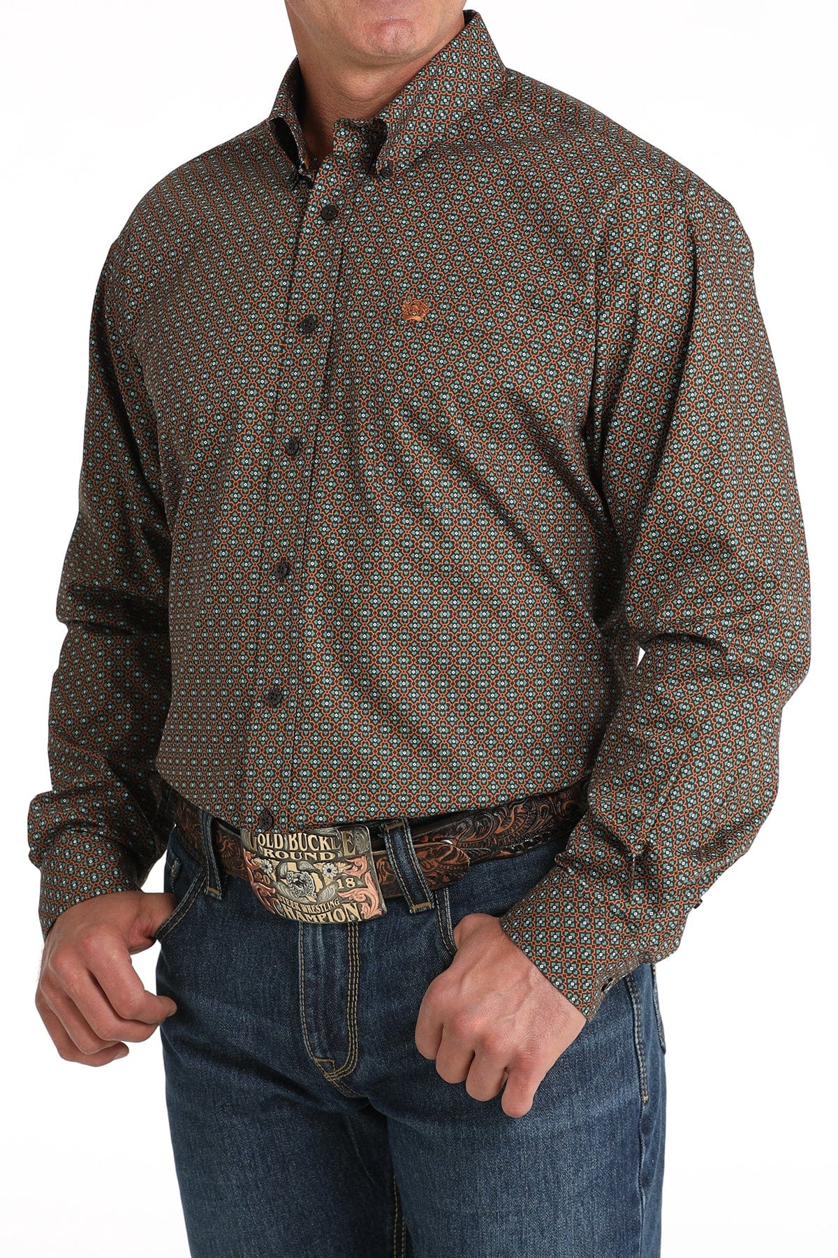 Men's Long Sleeve Cinch Brown Print Shirt - Casual Western Style for Ranch, Rodeo & Outdoor Adventures