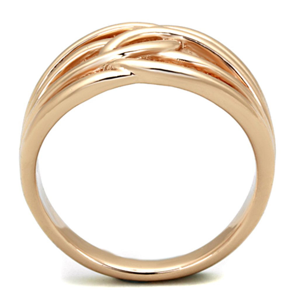 Elegant IP Rose Gold Stainless Steel Modern Broad Intertwined Ring for Women - Fashion Jewelry Gift for Anniversary, Valentine's Day & Special Occasions
