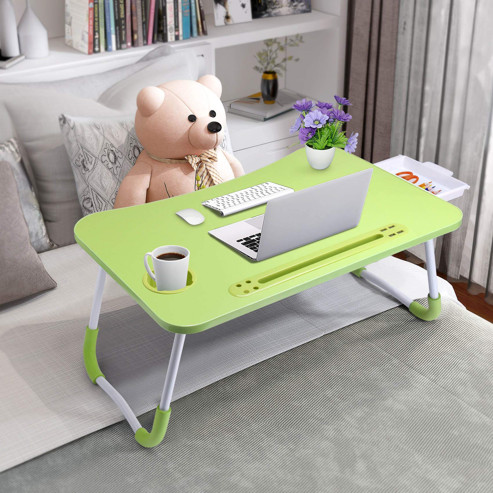 Foldable Laptop Desk with Drawer - Portable Standing Desk for Bed, Couch & Floor - Adjustable Breakfast Tray for Reading, Writing & Working - Perfect for Home Office, Dorm & Travel Use