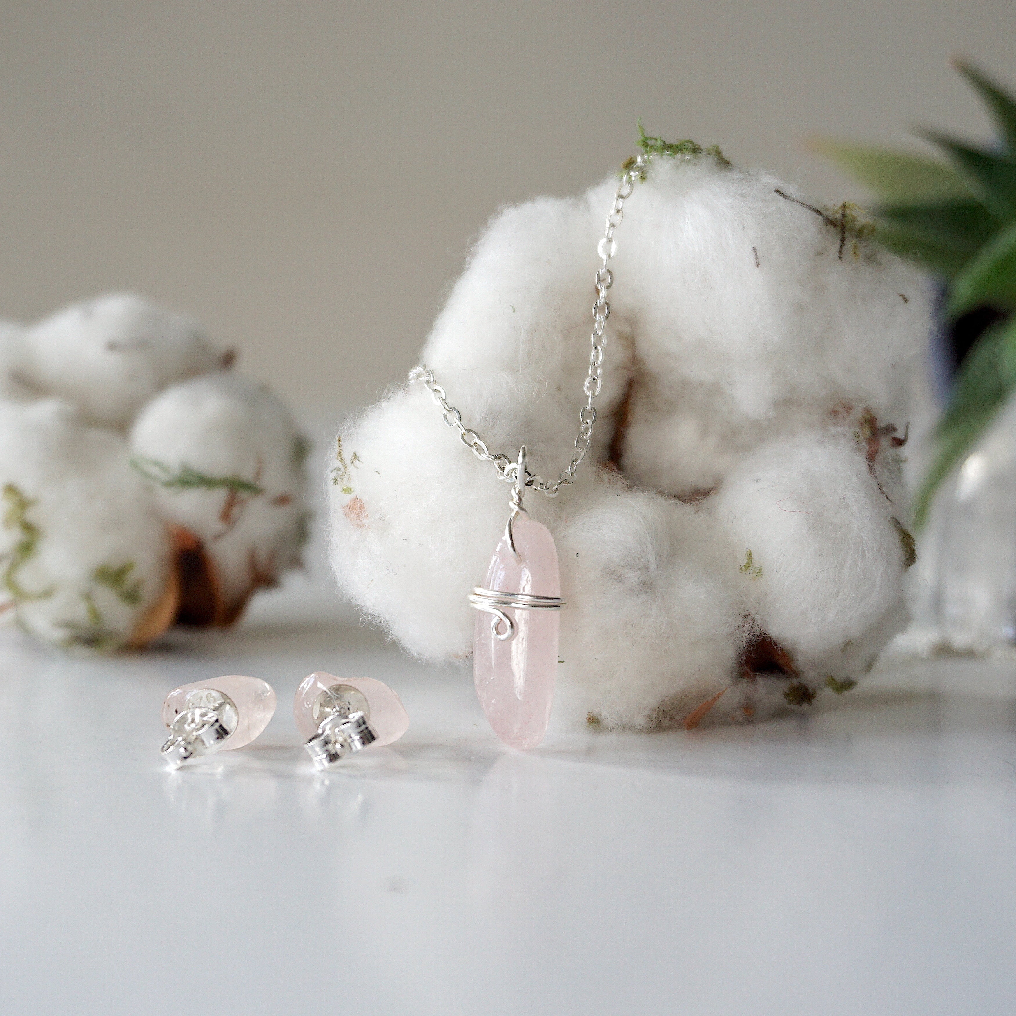 Rose Quartz Charm Set in Sterling Silver - Elegant Jewelry for Healing, Meditation & Spiritual Gifts