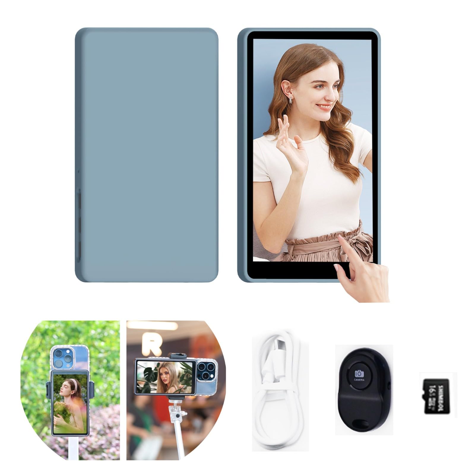 5 Inch 1080P Touchscreen CP5 Phone Vlog Selfie Monitor with Wireless Transmission & Bluetooth Remote - 2.4G/5GHz 164ft Range, Compatible with iPhone for YouTube Vlogging, Live Streaming, Photography & Video Recording (Includes Grey Protective Case)