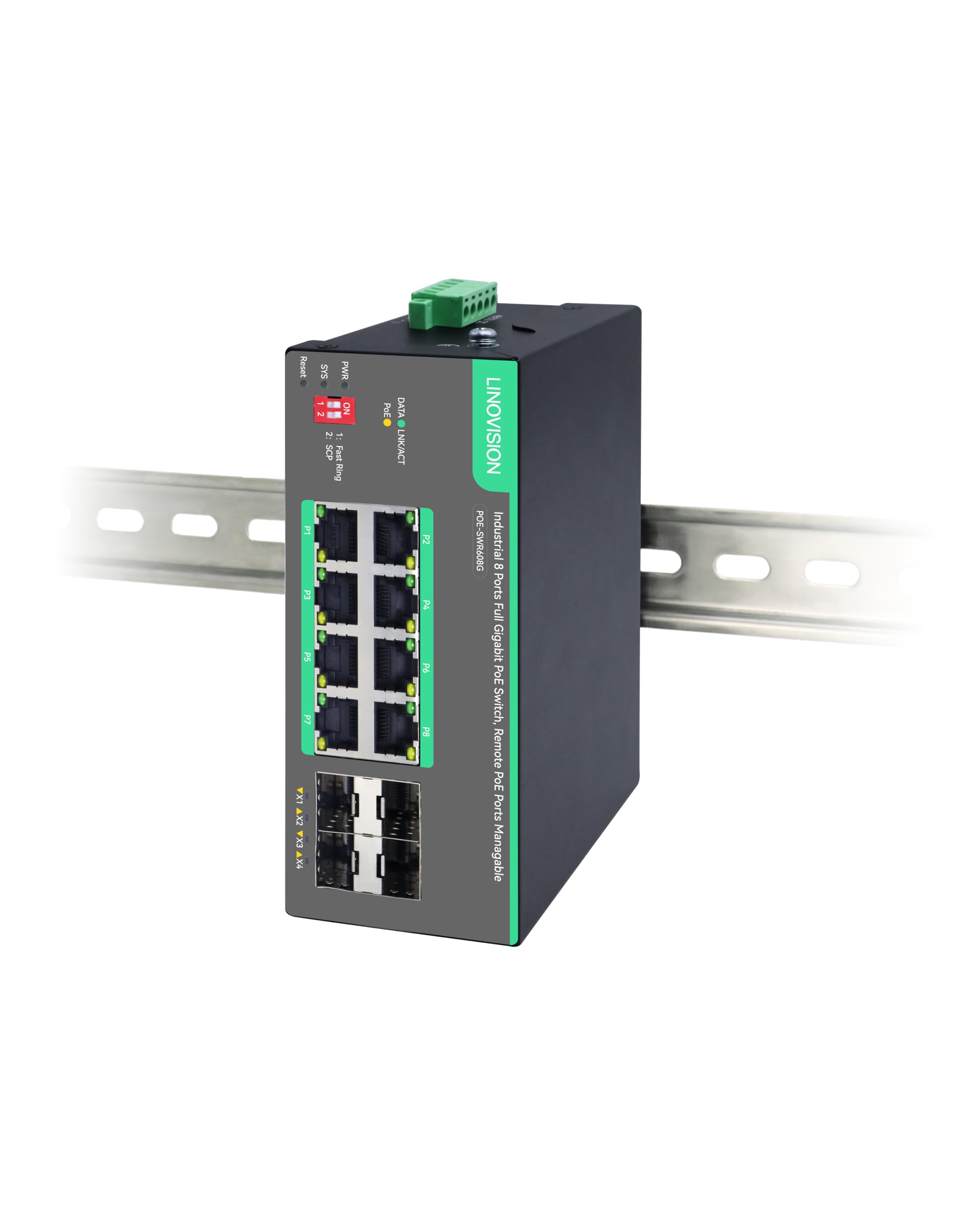 LINOVISION Industrial 8-Port Gigabit PoE Switch with 4 SFP Uplinks | 180W Power Budget | IEEE 802.3af/at Compliant | Cloud Remote Management | Ideal for IP Cameras, Wireless Access Points & Network Expansion
