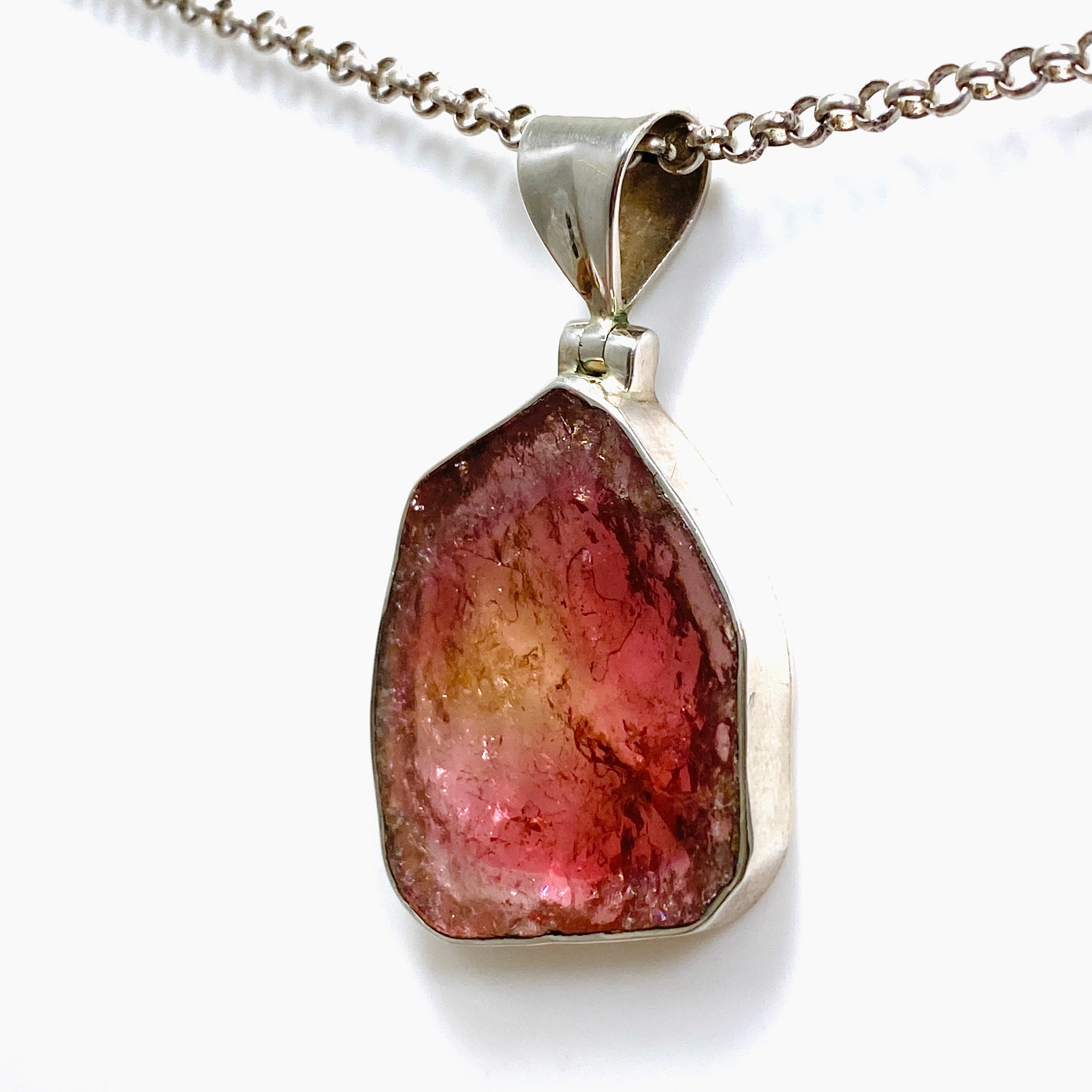 Natural Pink and Gold Tourmaline Gemstone Large Slice Pendant Necklace - GPJ02 for Women, Boho Jewelry, Gift for Her, Perfect for Parties and Special Occasions