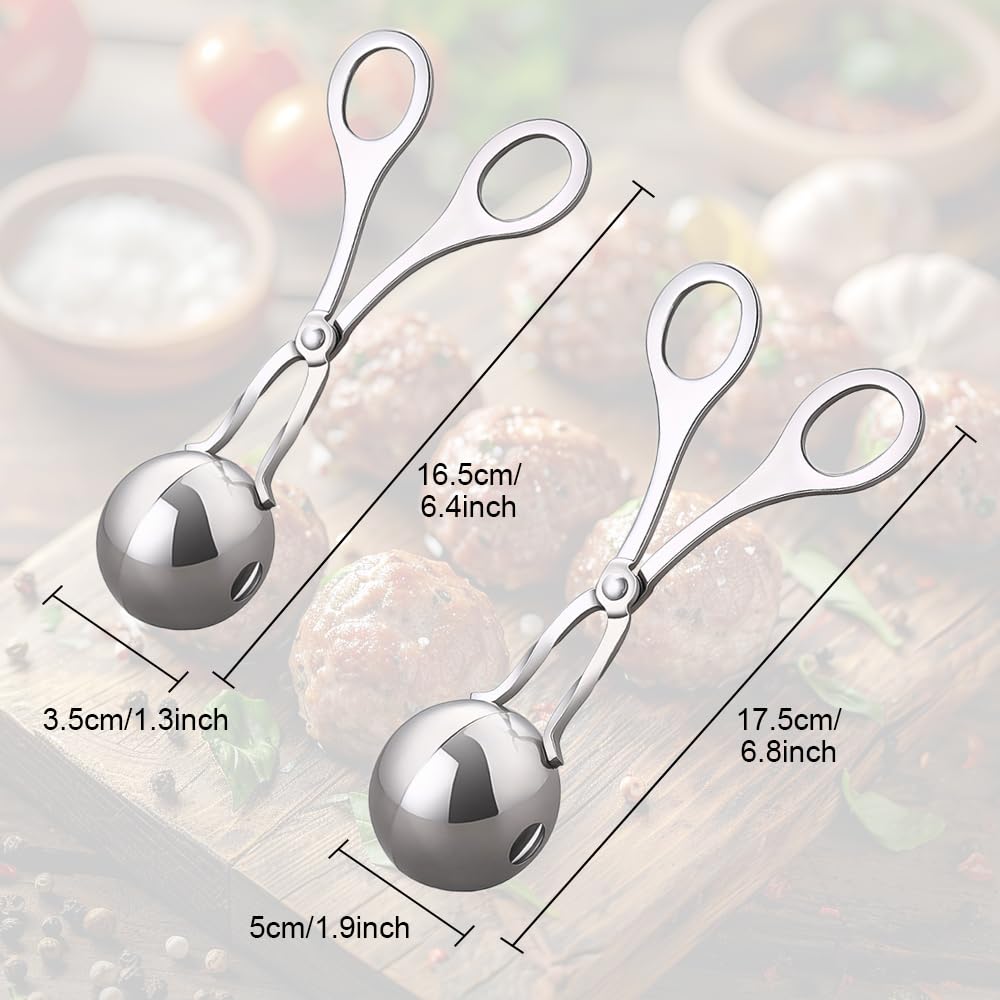 Premium Stainless Steel Meatball Maker Tool - Nonstick Meatball Scoop & Baller Tongs with Anti-Slip Handles - 2PCS Small Set for Perfect Homemade Meatballs - Ideal for Italian Cooking, Meal Prep & Party Appetizers