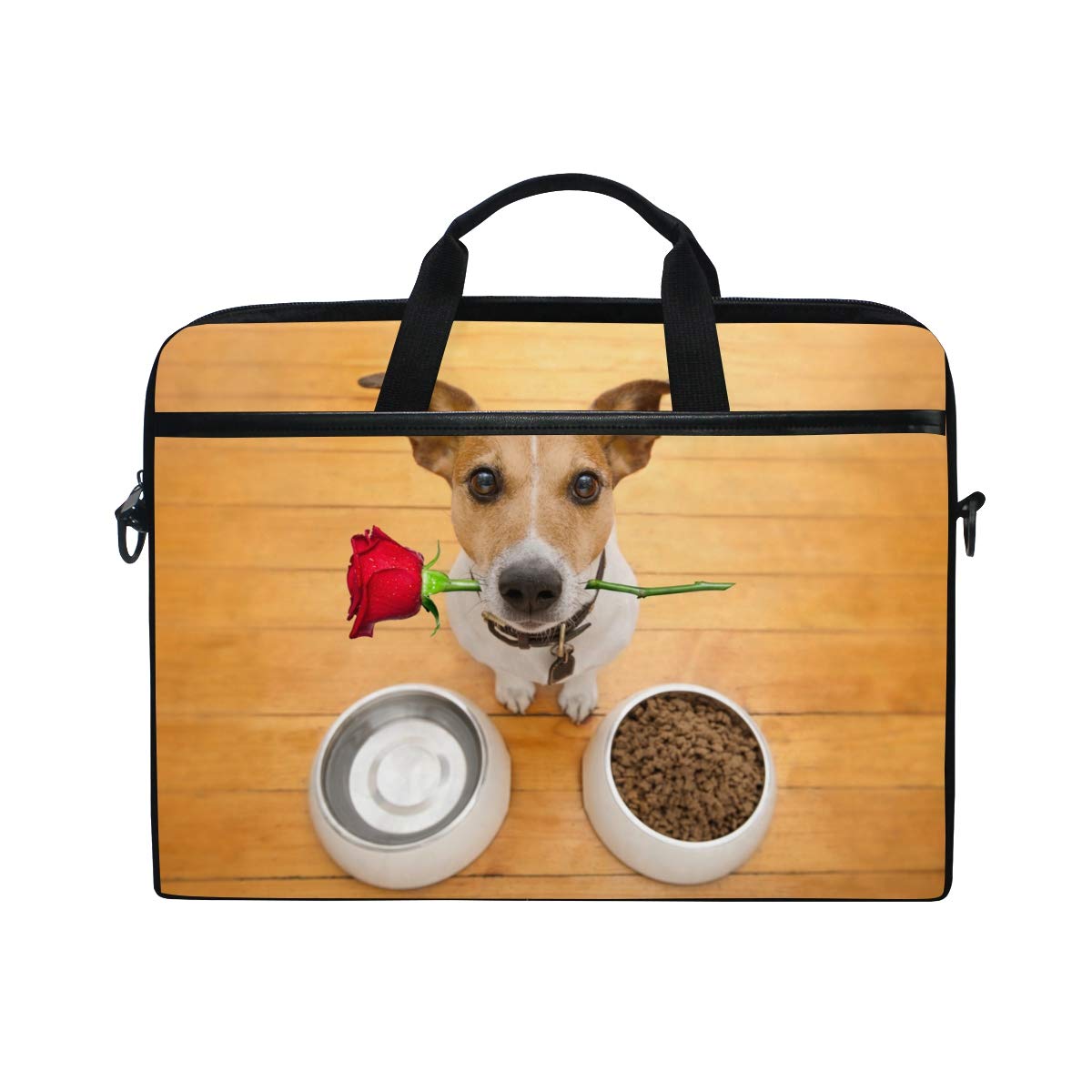 VIKKO Cute Rose Dog Print Valentines Laptop Sleeve - Shockproof 11.6-14 Inch Laptop Case for MacBook, Tablet & Ultrabook with Shoulder Strap | Perfect for Work, School & Travel