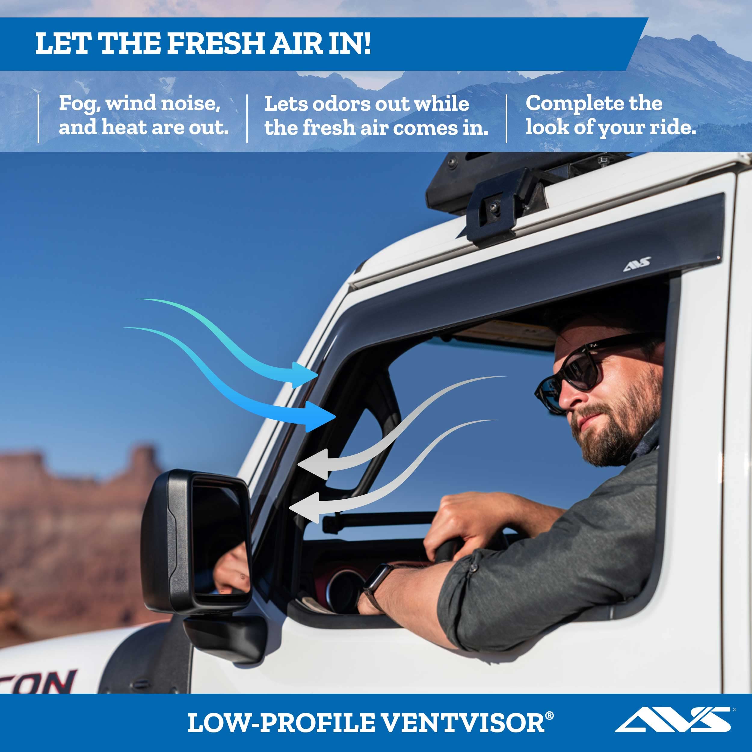 AVS Low Profile Rain Guards for 2015-2025 Ford F-150 (Including Raptor & Lightning), F-250/F-350/F-450 SuperCab | Dark Smoke Window Vent Visors (4-Piece Set) | Perfect for Rain Protection & Improved Airflow While Driving