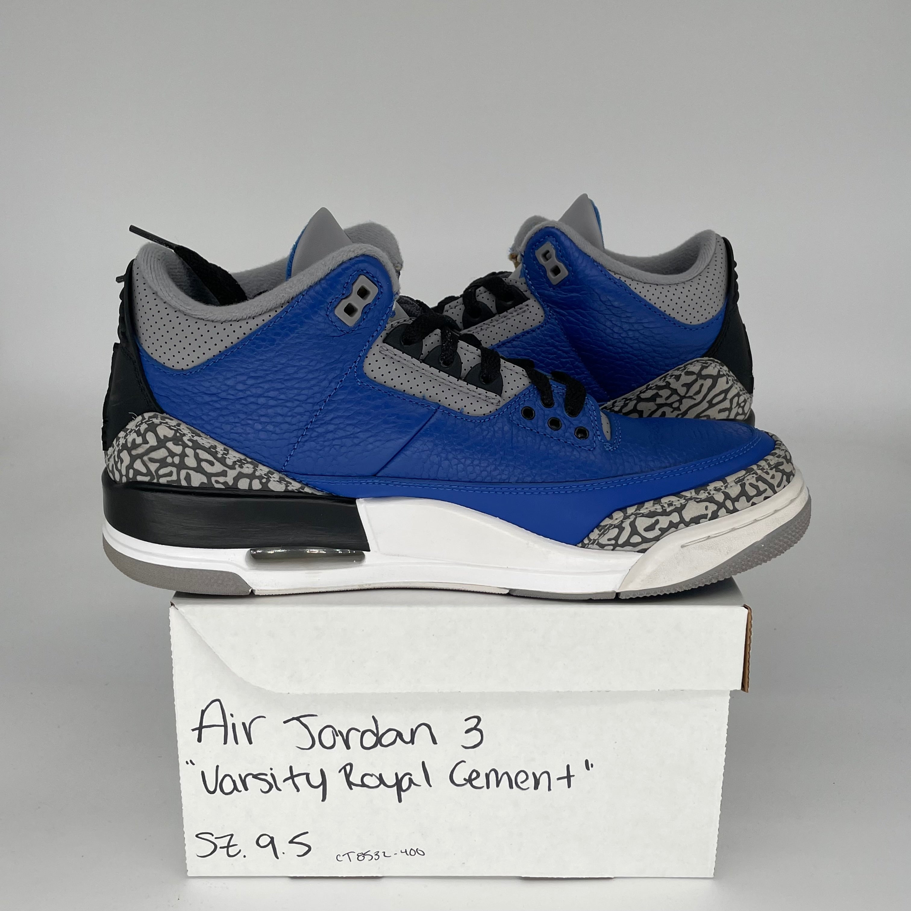 AIR JORDAN 3 VARSITY ROYAL CEMENT Retro Sneakers - Men's Size 9.5/Women's Size 11 - Style CT8532-400 - Basketball Shoes for Streetwear & Casual Outfits