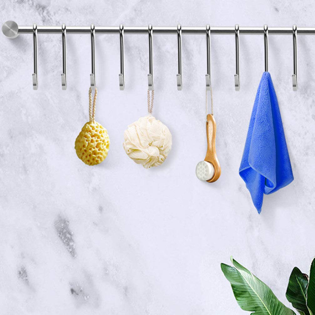 Stainless Steel Wall Hooks for Kitchen & Coat Hanging - Heavy Duty Sliding Hanger Rack for Utensils, Towels & Storage - Perfect for Organizing Small Spaces, Pantry & Entryway