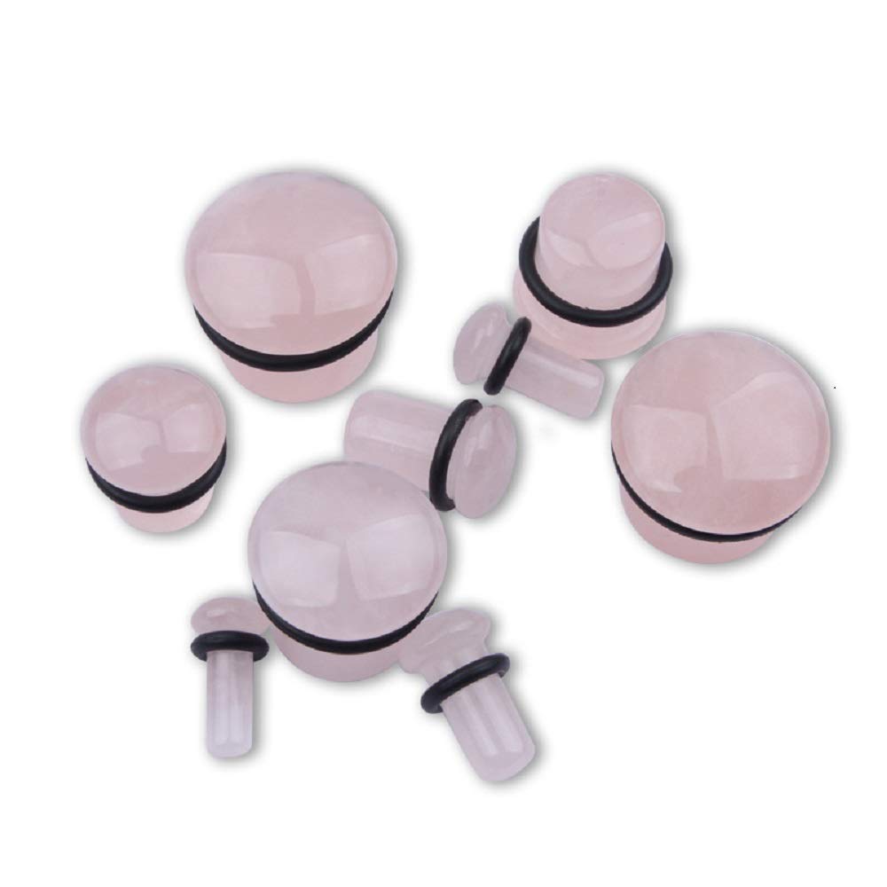 Single Flared Rose Quartz Ear Gauges Plugs Tunnels Expanders - Natural Stone Earrings for Piercing Jewelry (0g/8mm) - Perfect for Stretching, Everyday Wear & Boho Style