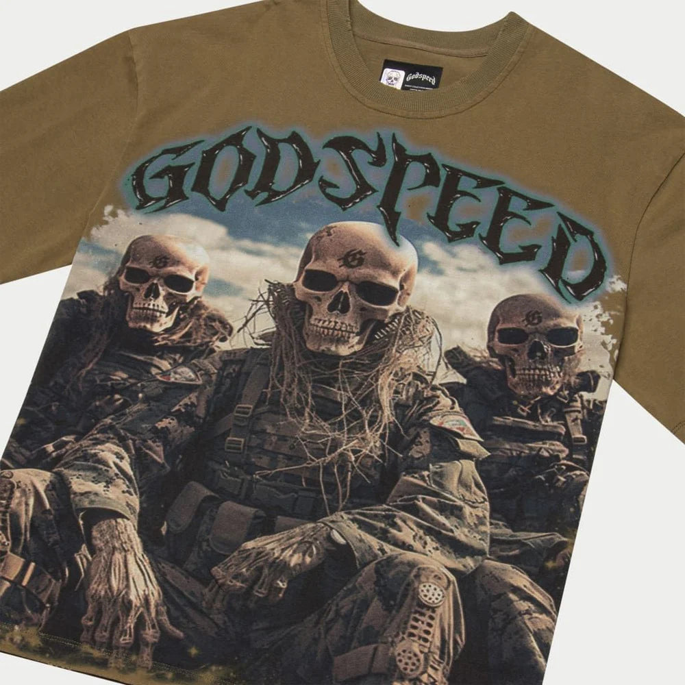 GODSPEED Squadron Olive Green Graphic T-Shirt for Men - Casual Streetwear Tee for Gaming, Anime & Military Enthusiasts
