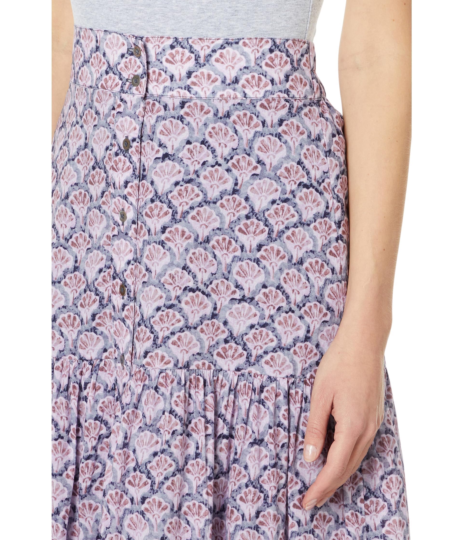 NIC+ZOE Women's Flowy Tiered Skirt with Falling Fan Print - Elegant A-Line Midi Skirt for Casual, Office & Special Occasions