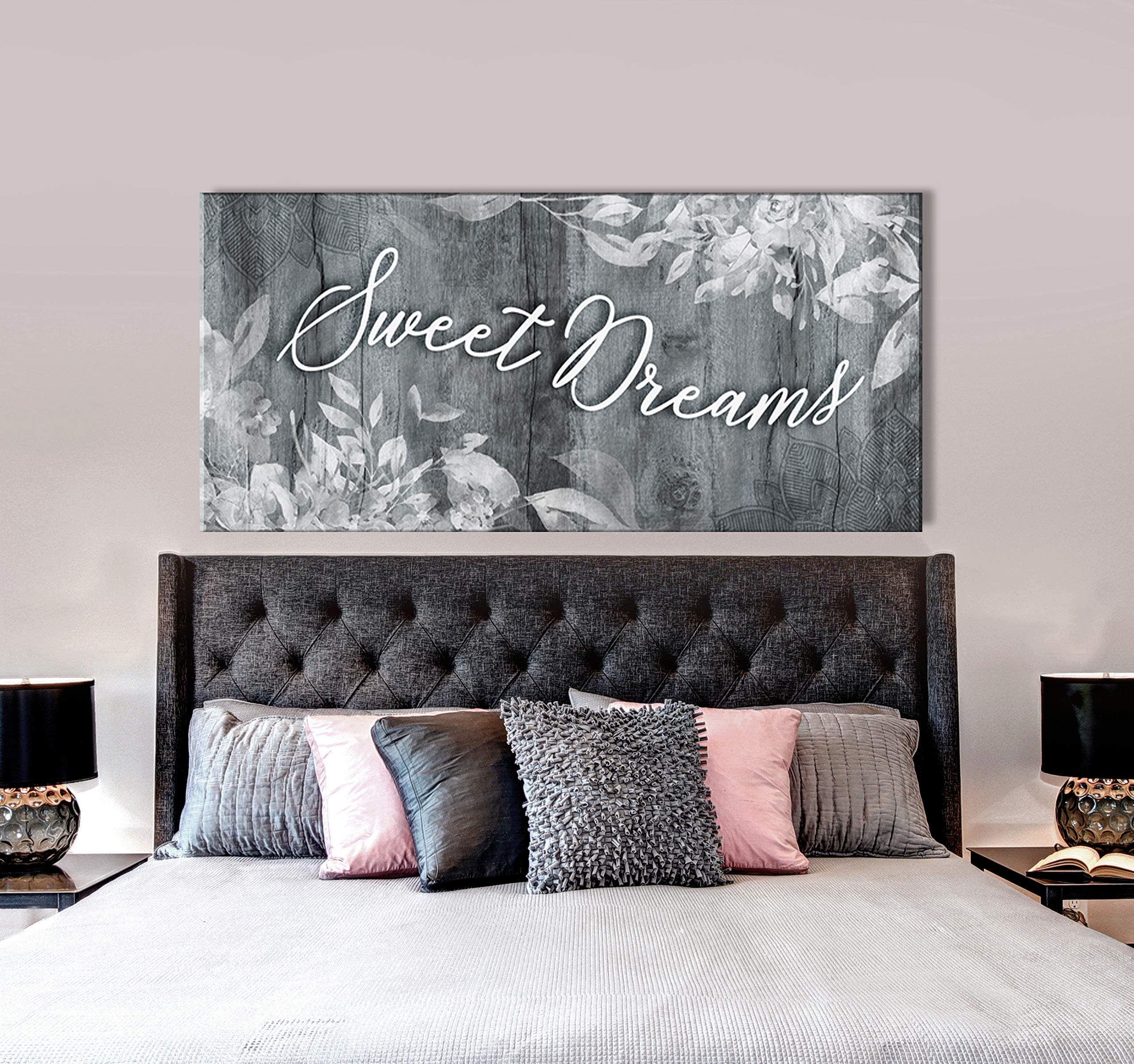 Sweet Dreams Sign - Large Canvas Wall Art for Master Bedroom Decor, Grey 42x19 - Perfect Above Bed Wall Decor for Cozy Bedroom Atmosphere