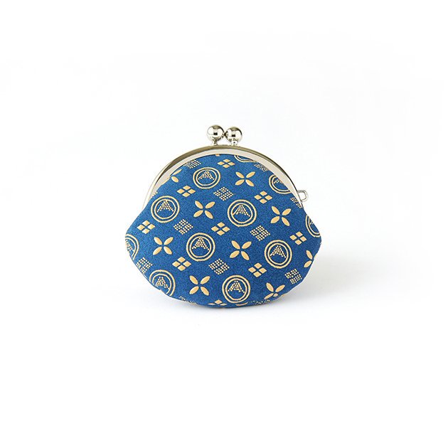 Japanese Deerskin Leather Coin Purse with Urushi Lacquer Clasp - Mt. Fuji Blue Pattern - Handmade in Japan - Elegant Gamaguchi Change Purse for Daily Use, Travel & Gift Giving