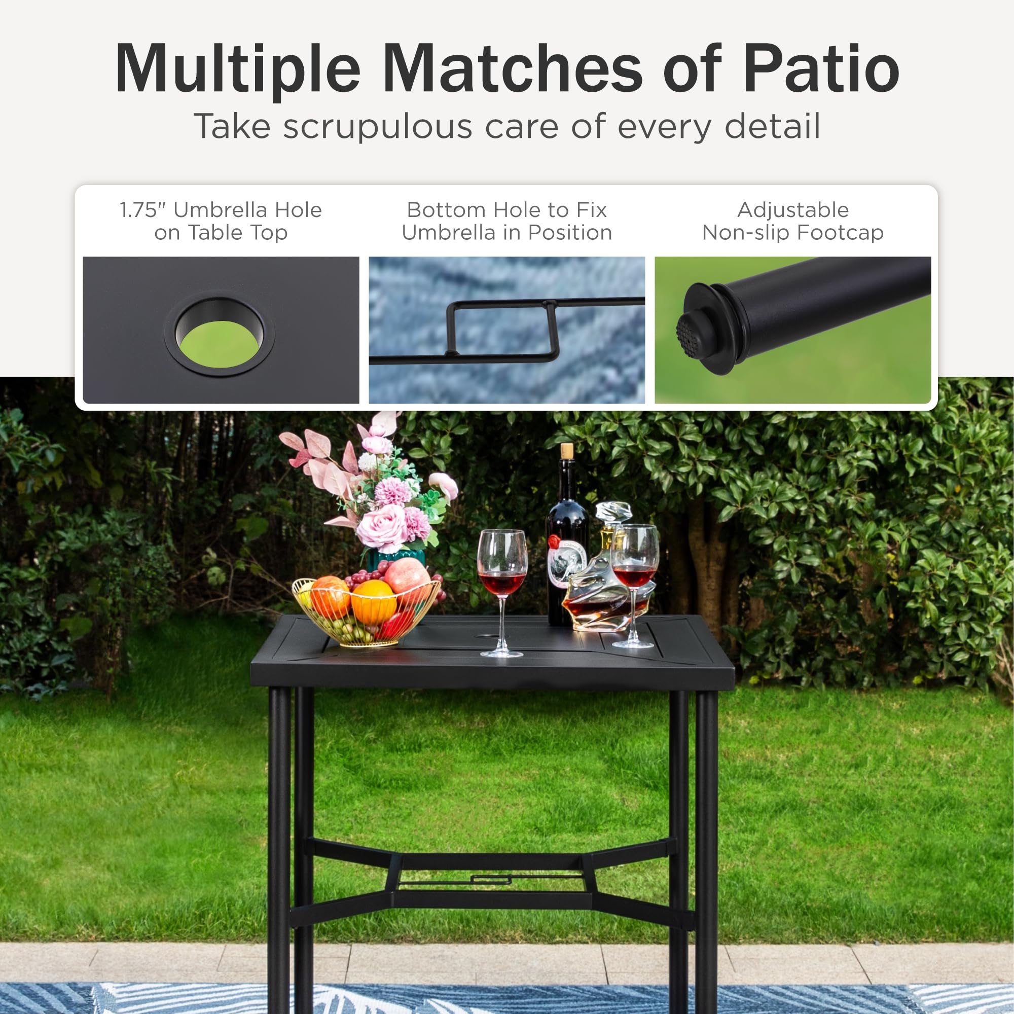 PHI VILLA 32x32 Inch Square Outdoor Patio Bar Table for 4 People - Durable Steel Frame Mesh Design - Perfect for Backyard, Garden, Deck & Poolside Dining - Weather-Resistant Outdoor Furniture for Entertaining