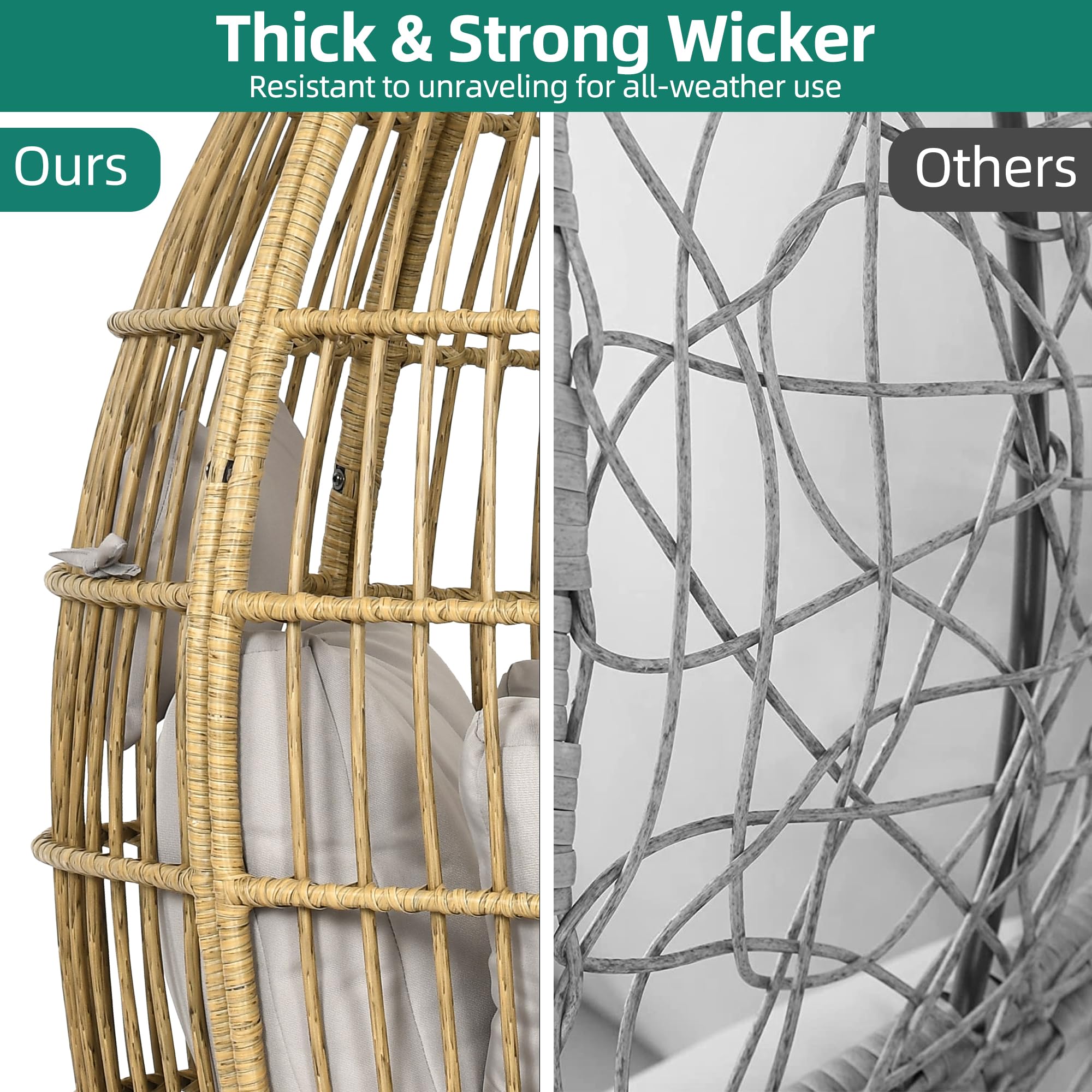 YITAHOME Grey Wicker Egg Chair for Outdoor Patio - Hanging Rocking Egg Chair with Stand - Perfect for Garden, Backyard, Balcony & Poolside Relaxation