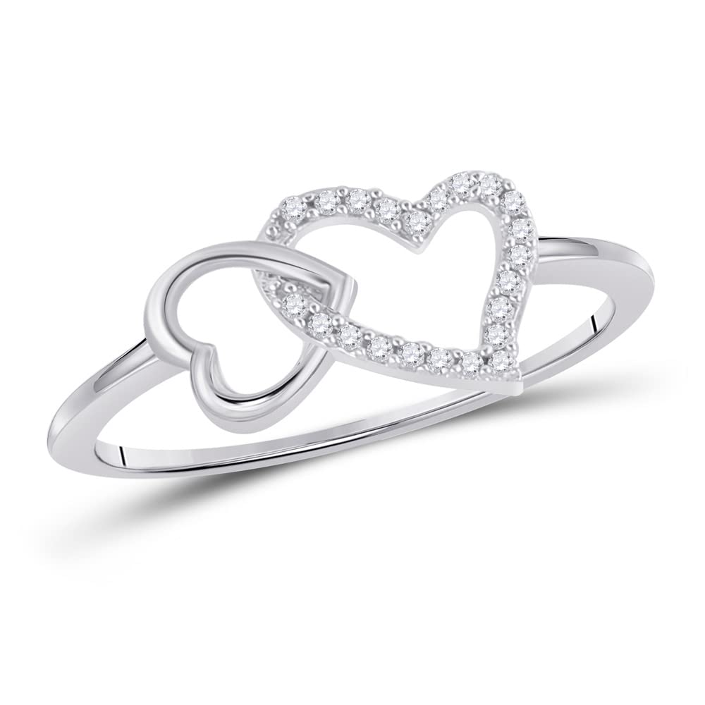 10K White Gold Women's Round Diamond Double Heart Ring - 1/20 CTTW - Elegant Valentine's Gift, Anniversary Jewelry, Romantic Proposal Ring for Her