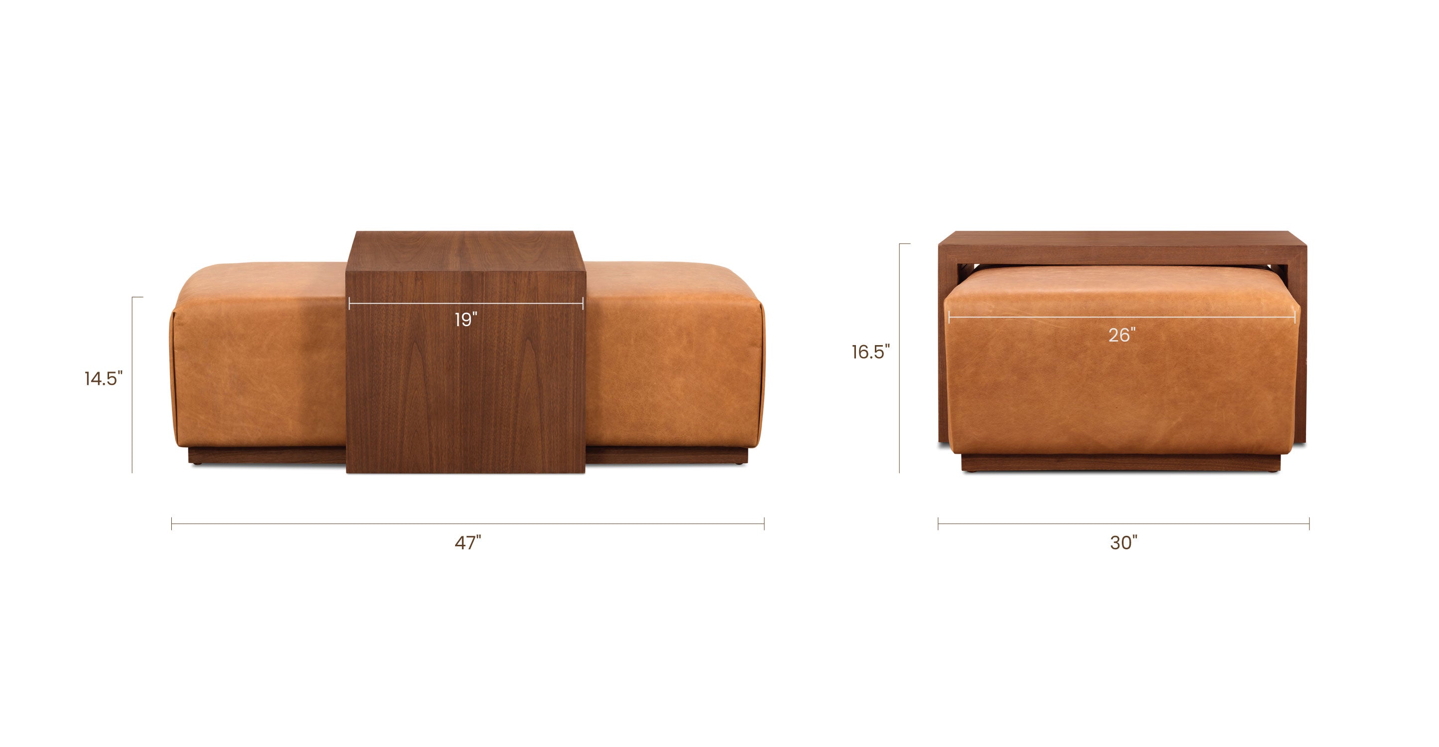 Jarmo Leather Ottoman with Walnut Table - Stylish Footrest & Coffee Table for Living Room, Bedroom, or Office - Premium Leather & Wood Furniture for Home Decor