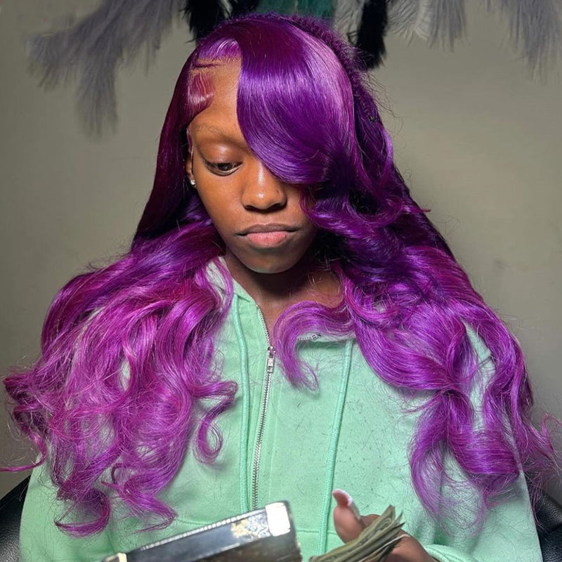 Eullair Dark Violet Purple Body Wave Human Hair Wig 13x4 13x6 Lace Frontal Wigs for Women - Perfect for Cosplay, Parties, and Daily Styling