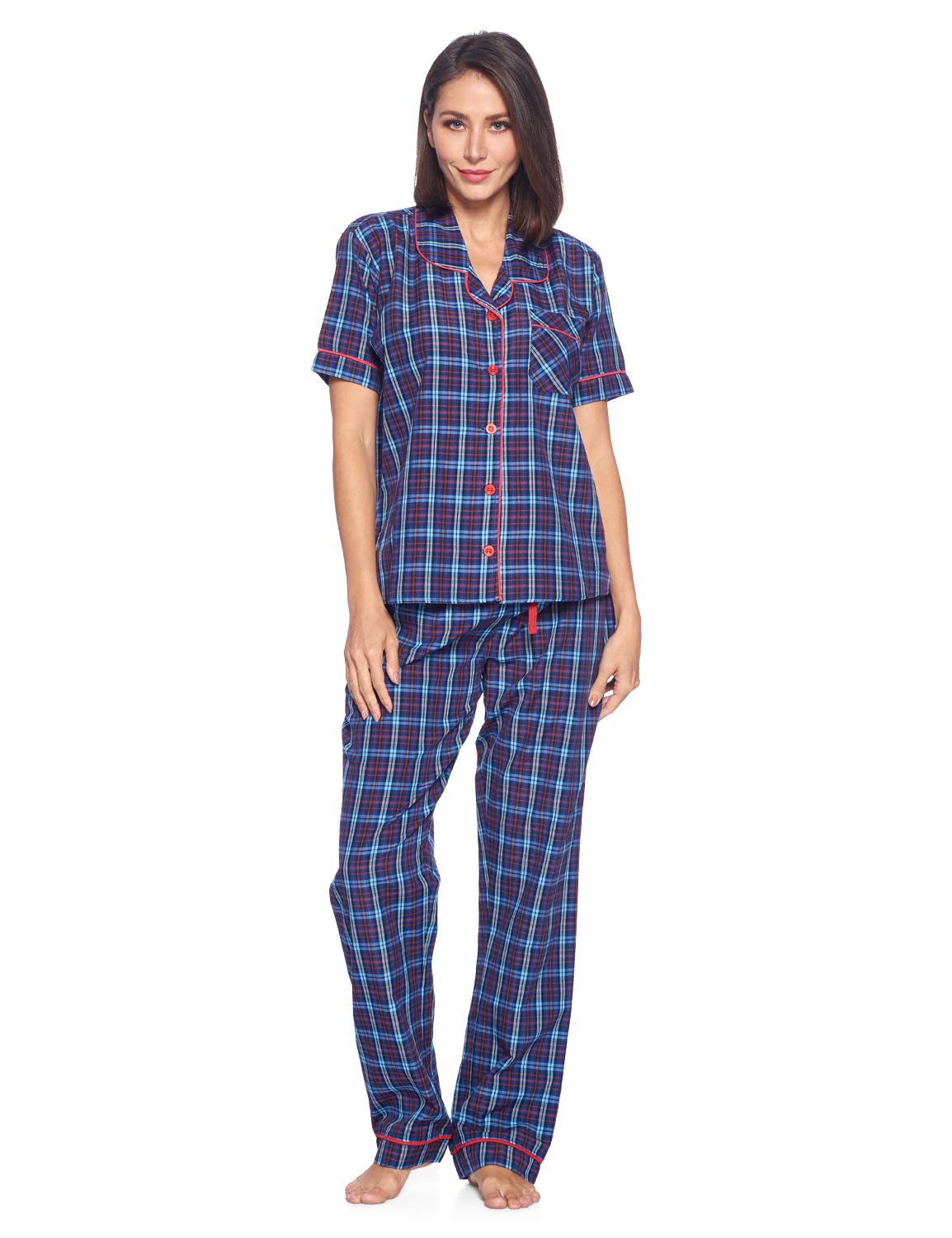 Ashford & Brooks Women's Plaid Woven Pajama Set - Soft 2-Piece Button Down Sleepwear & Loungewear for Cozy Nights & Relaxing at Home