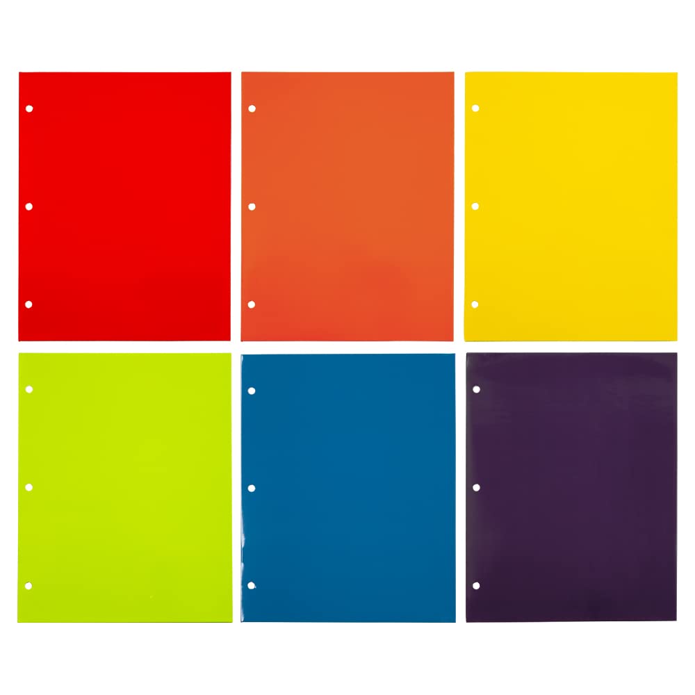 Laminated 3 Hole Punch School Folders - Letter Size, 6-Pack for Office & Classroom