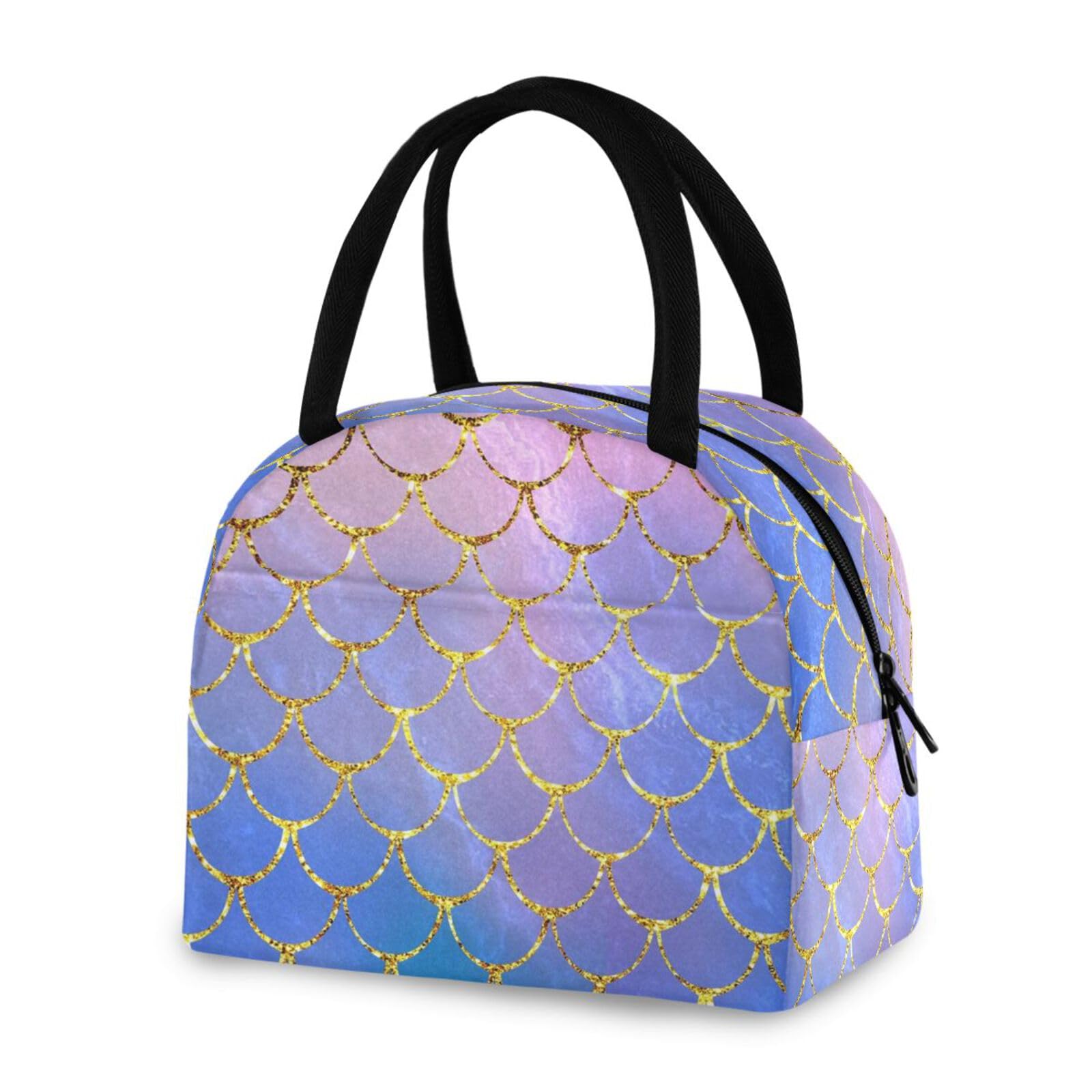 ZZKKO Insulated Lunch Bag - Mermaid Scale Design, Leak-Proof Cooler for Meal Prep, School, Office & Outdoor Use - Perfect for Women & Men, BPA-Free & Easy to Clean (Ideal for Picnics, Beach Trips & Daily Commute)