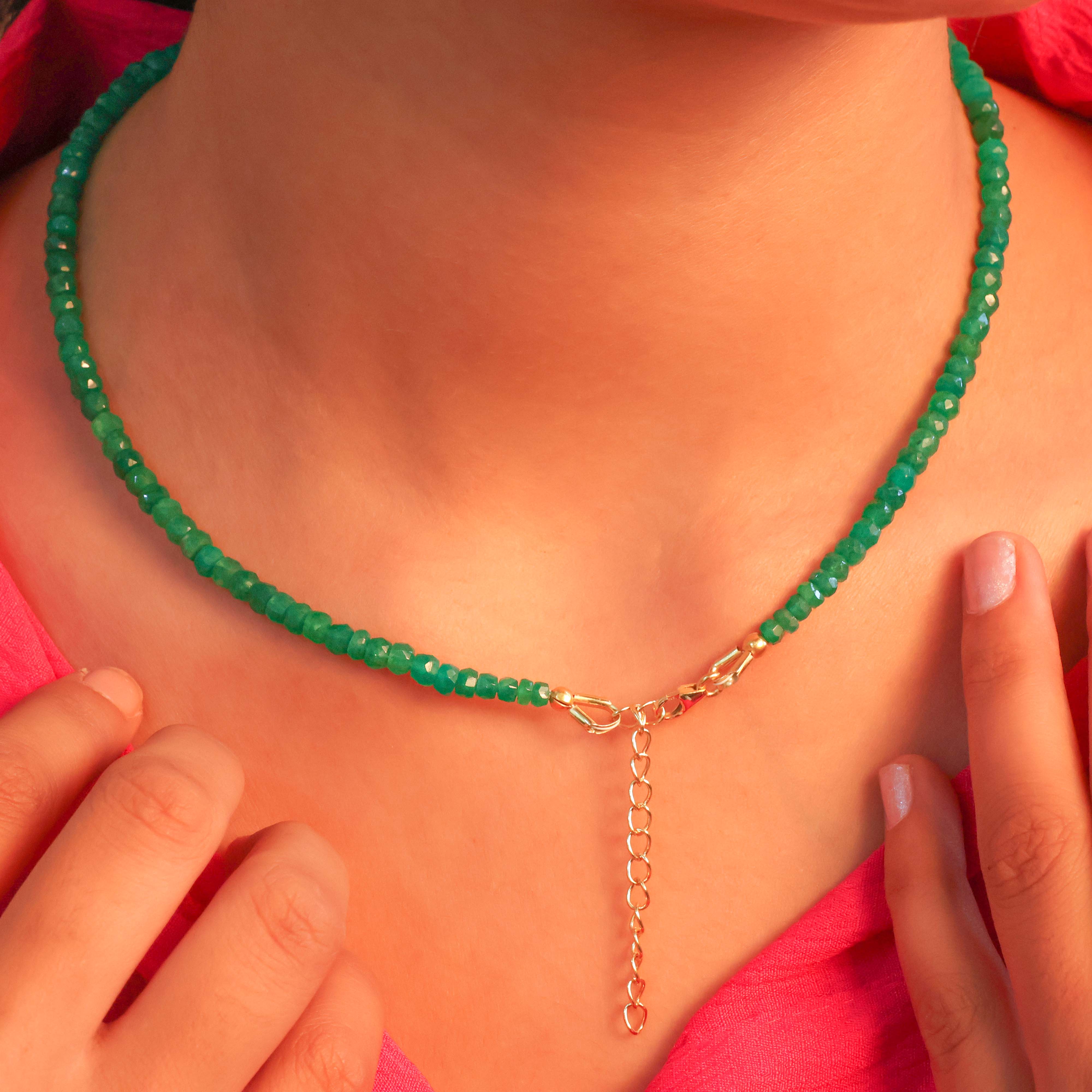 Grace In Green Emerald Beaded Necklace - 16+2 Inch Adjustable Chain - Elegant Jewelry for Women, Perfect for Weddings, Parties & Special Occasions
