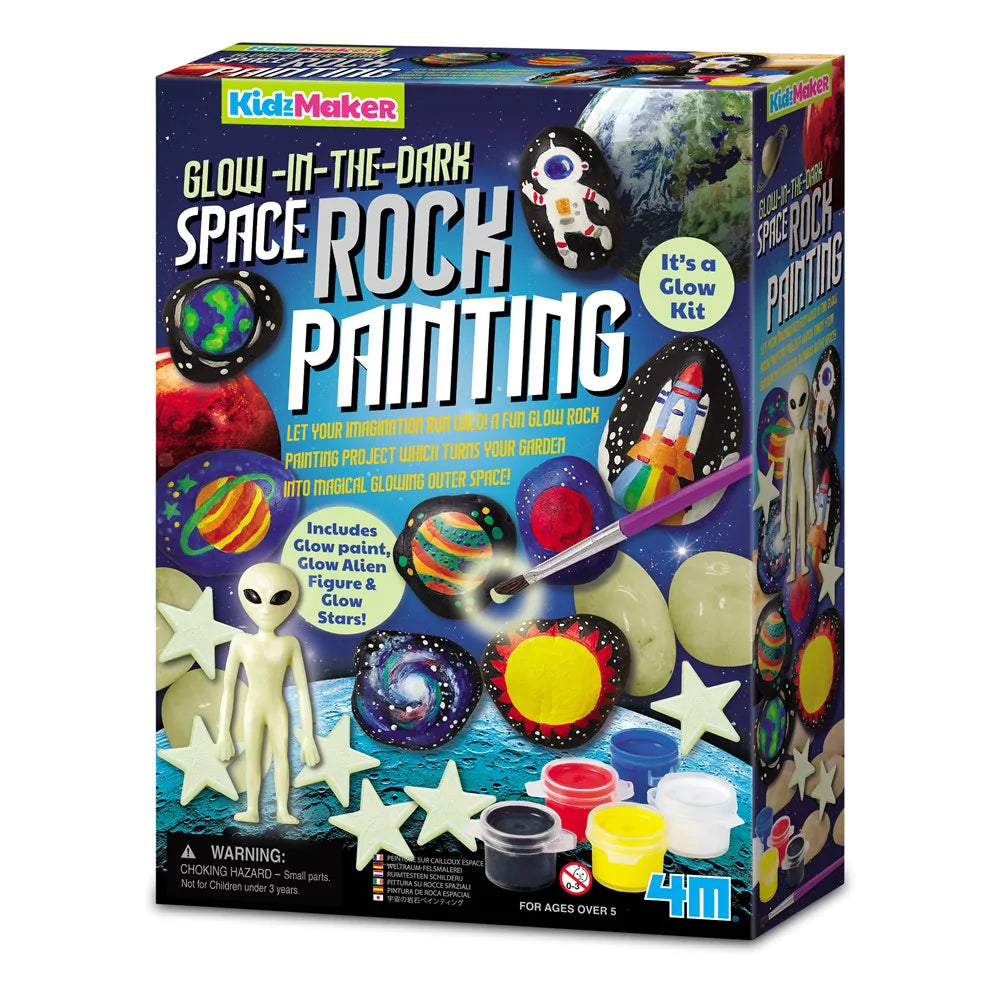 4M KidzMaker Glow in The Dark Space Rock Painting Kit - DIY Science & Art Activity for Kids Ages 5+ - Create Glowing Space-Themed Rocks for Bedroom Decor, Night Lights & STEM Learning Fun