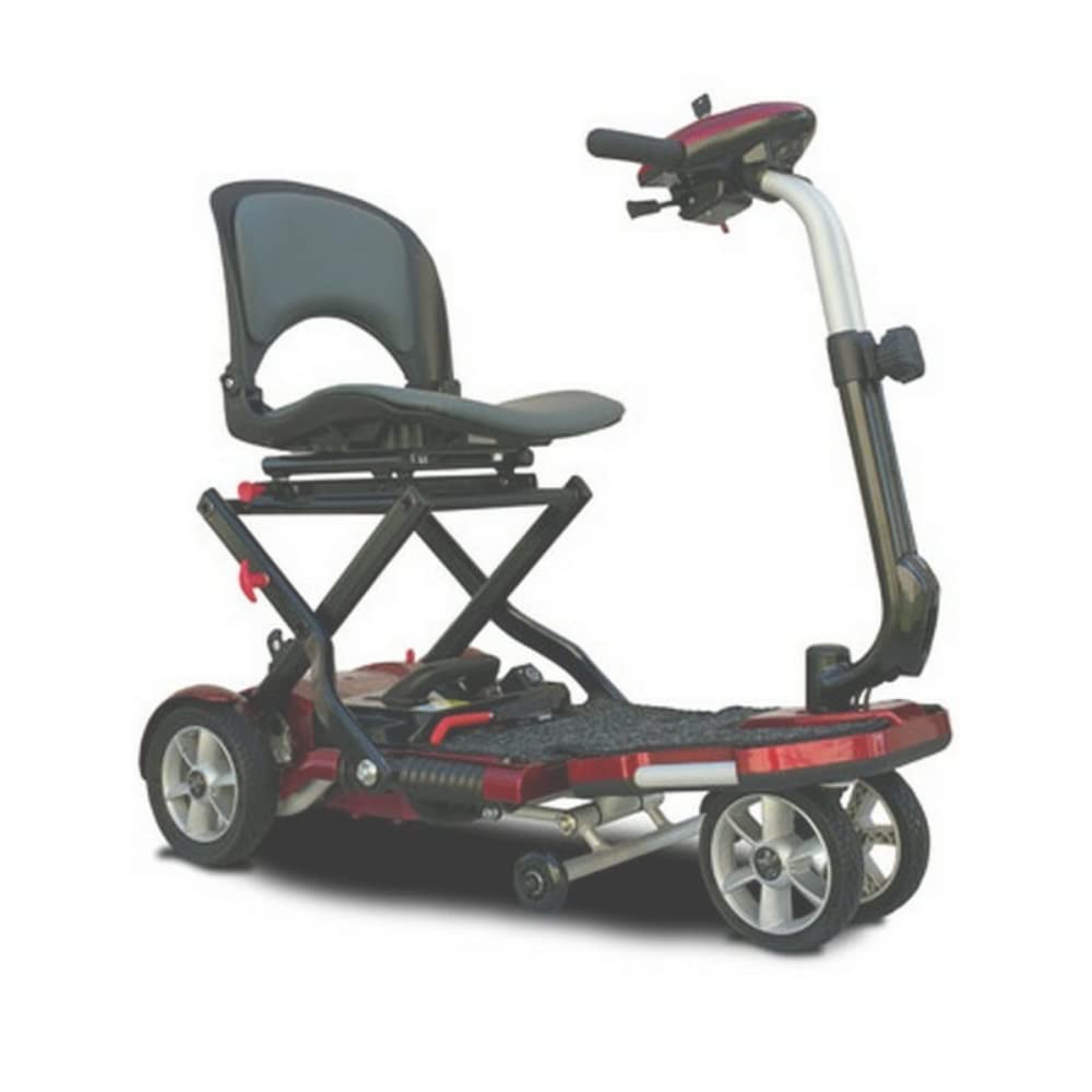 EV Rider Transport Folding Travel Electric Mobility Scooter - Lightweight Portable for Seniors & Adults - Sealed Lead Acid Batteries, Armrest-Free Design in Burgundy - Perfect for Air Travel, Shopping Malls & Outdoor Adventures