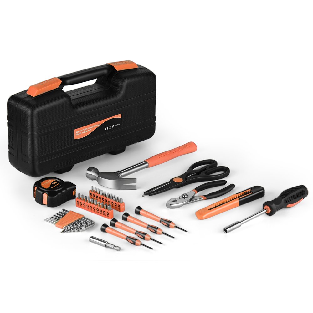 Flexzion 39-Piece Hand Tool Kit with Portable Case - Complete DIY Tool Set for Home Repair, Maintenance & Projects - Compact Household Tools for Handyman, Homeowners & Professionals - Perfect for Garage, Workshop & On-the-Go Repairs