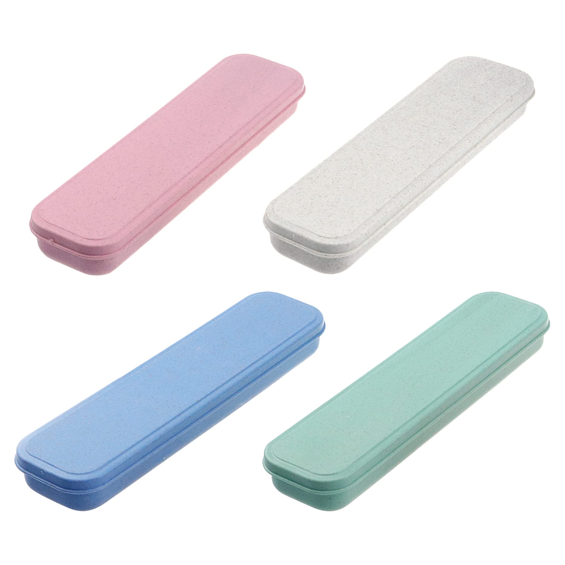 MY MIRONEY 4-Piece Travel Tableware Storage Box Set - Portable Cutlery Organizer Case for Chopsticks, Spoon & Fork - Compact Utensil Holder for Camping, Picnic & Office (Pink, Blue, Beige, Green)