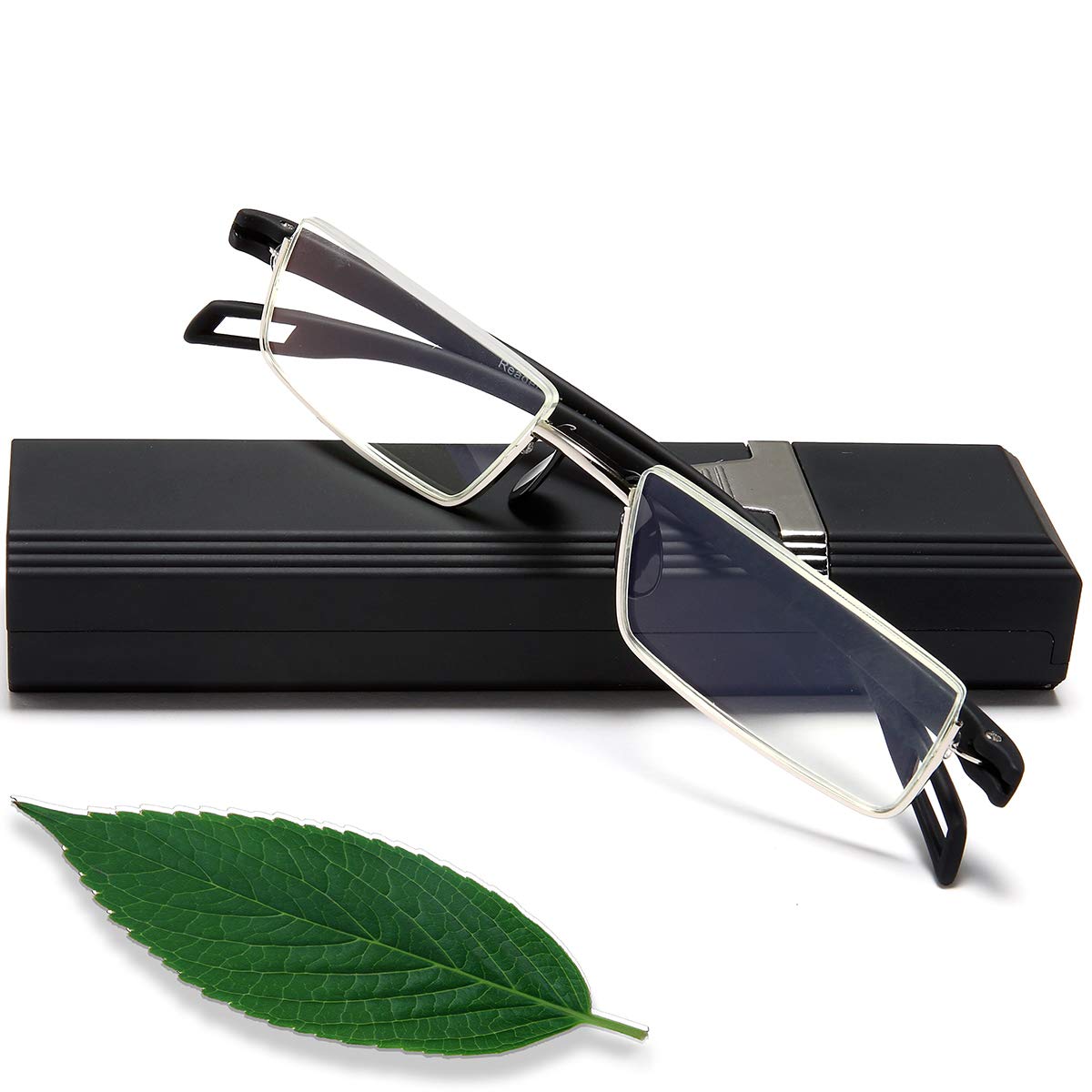 Blue Light Blocking Half Frame Reading Glasses 1.0 for Men & Women - Lightweight Computer Readers with Case - Perfect for Office Work, Screen Time & Digital Eye Strain Relief