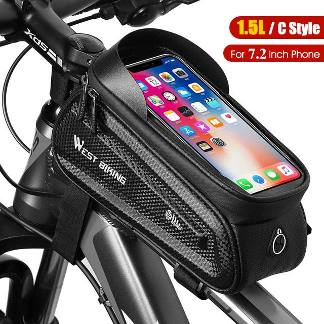 **Waterproof Bicycle Frame Bag for MTB & Road Bikes - 6-7.2 Inch Touch Screen Phone Pouch - Durable Cycling Accessories for Commuting, Hiking & Outdoor Adventures**